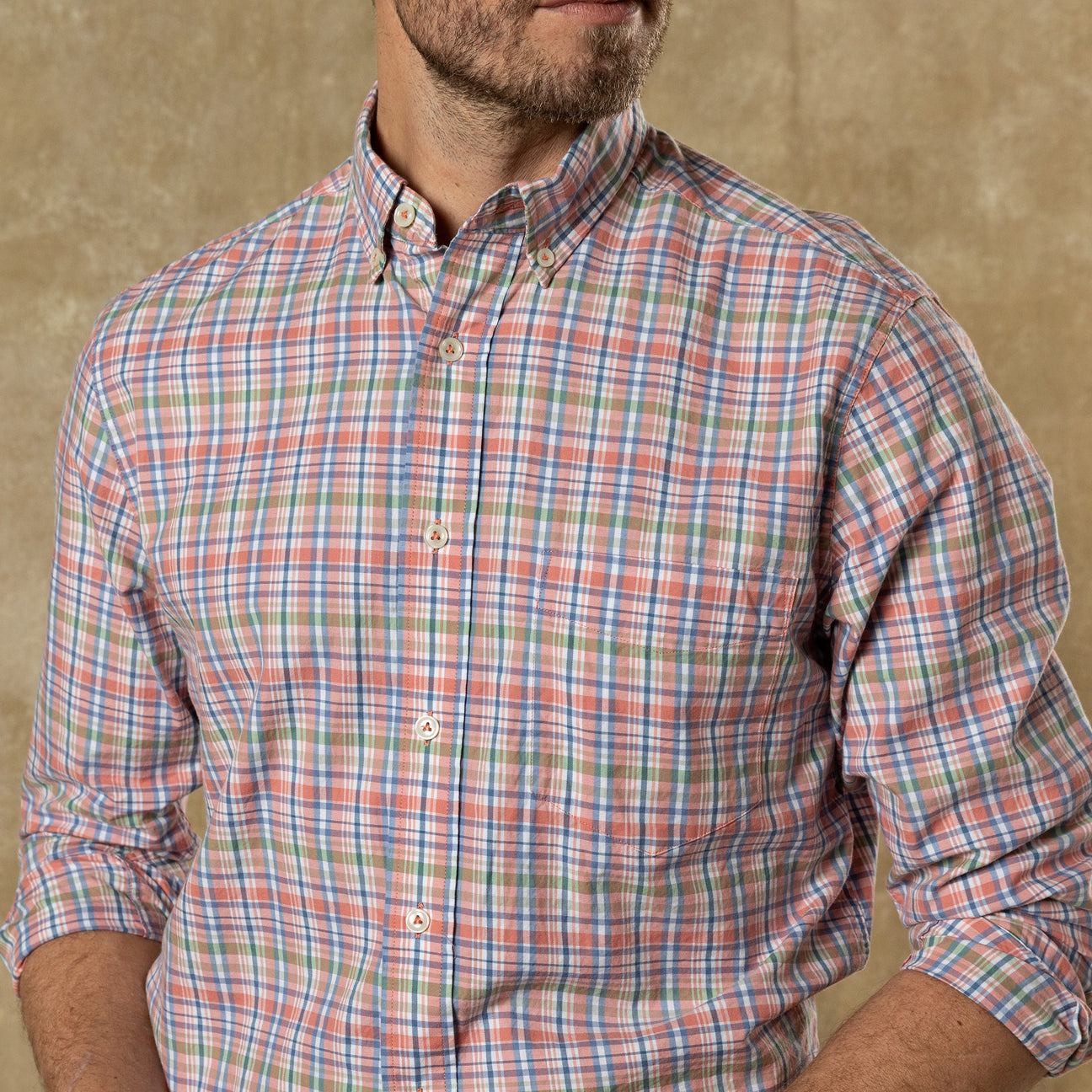 Cotton Twill Sport Shirt - Pratt Plaid - Rosewood