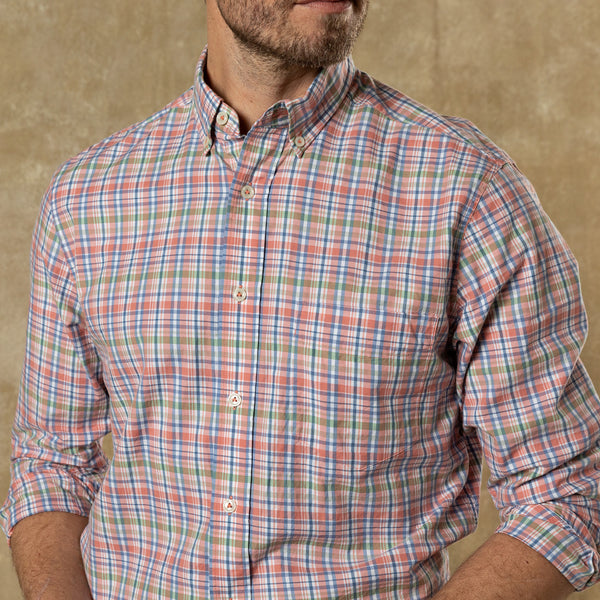 Cotton Twill Sport Shirt - Pratt Plaid - Rosewood