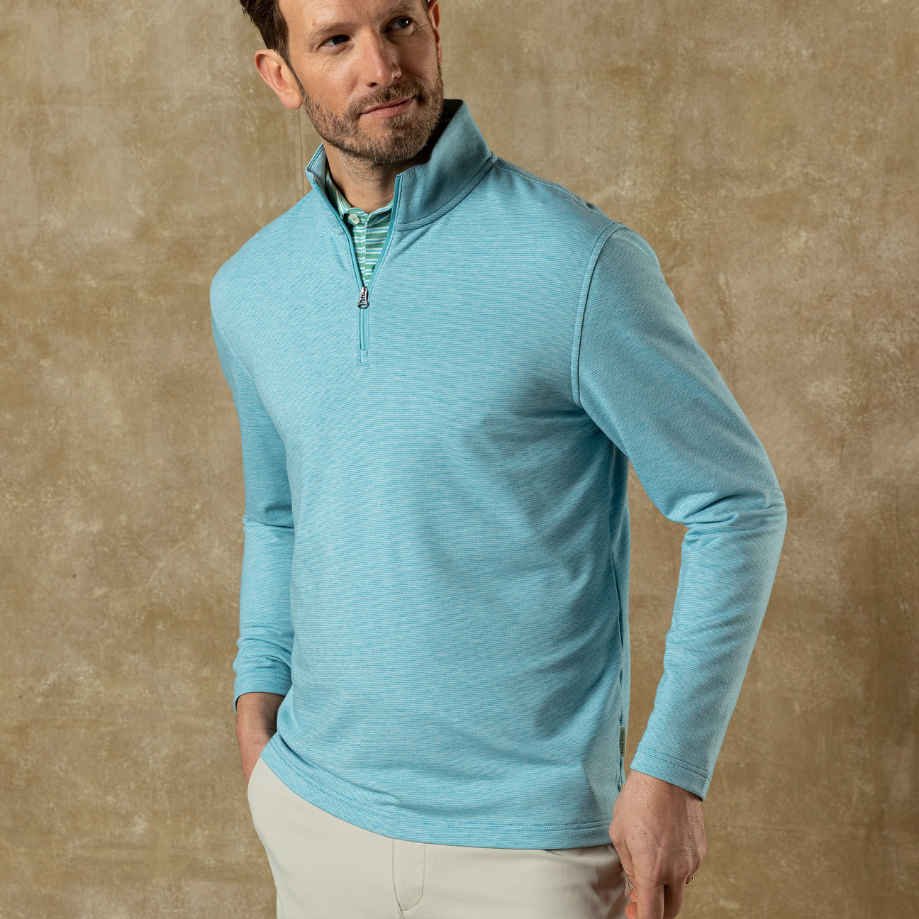 Summerford Striped Performance 1/4 Zip Pullover - Lake Blue Heather