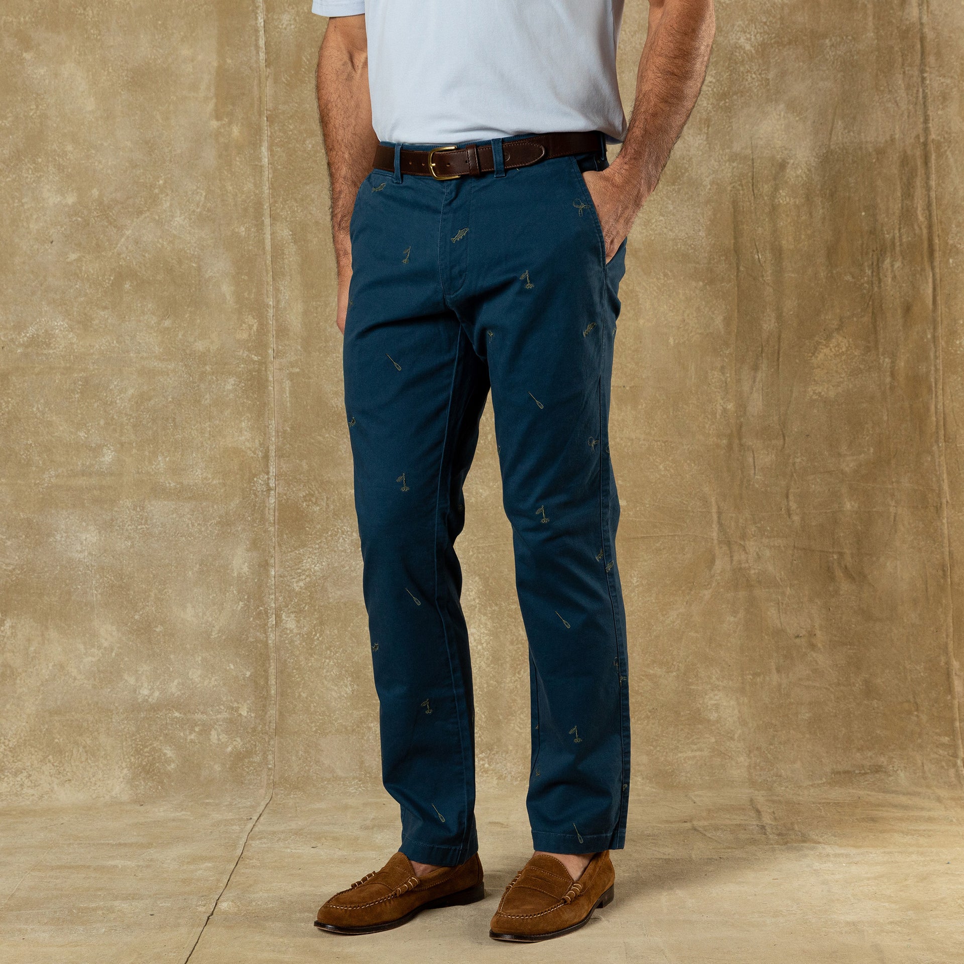 Classic Fit Gold School Chino - Emb Mallard Blue