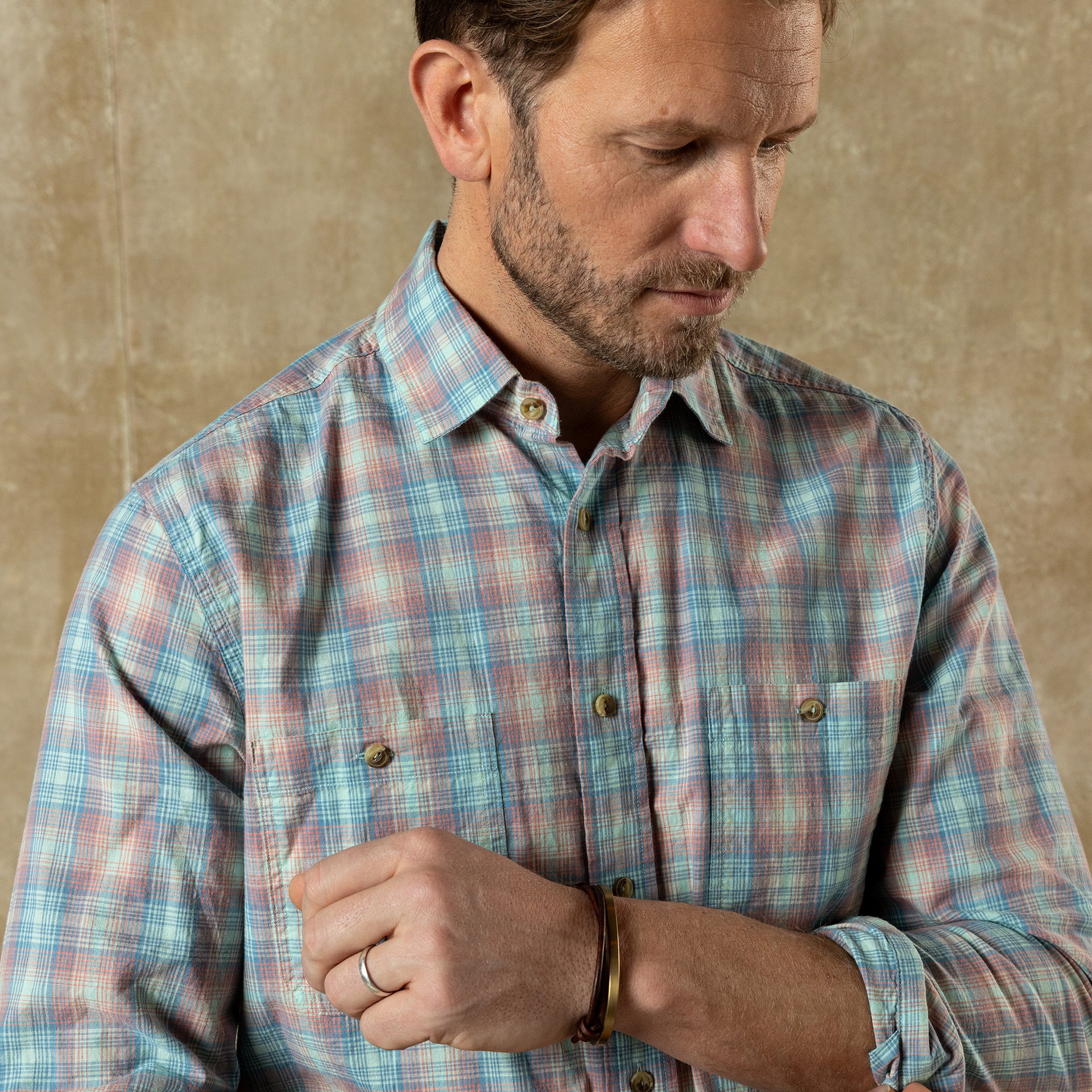 Cotton Slub Sport Shirt - Vernon Plaid - Rosewood