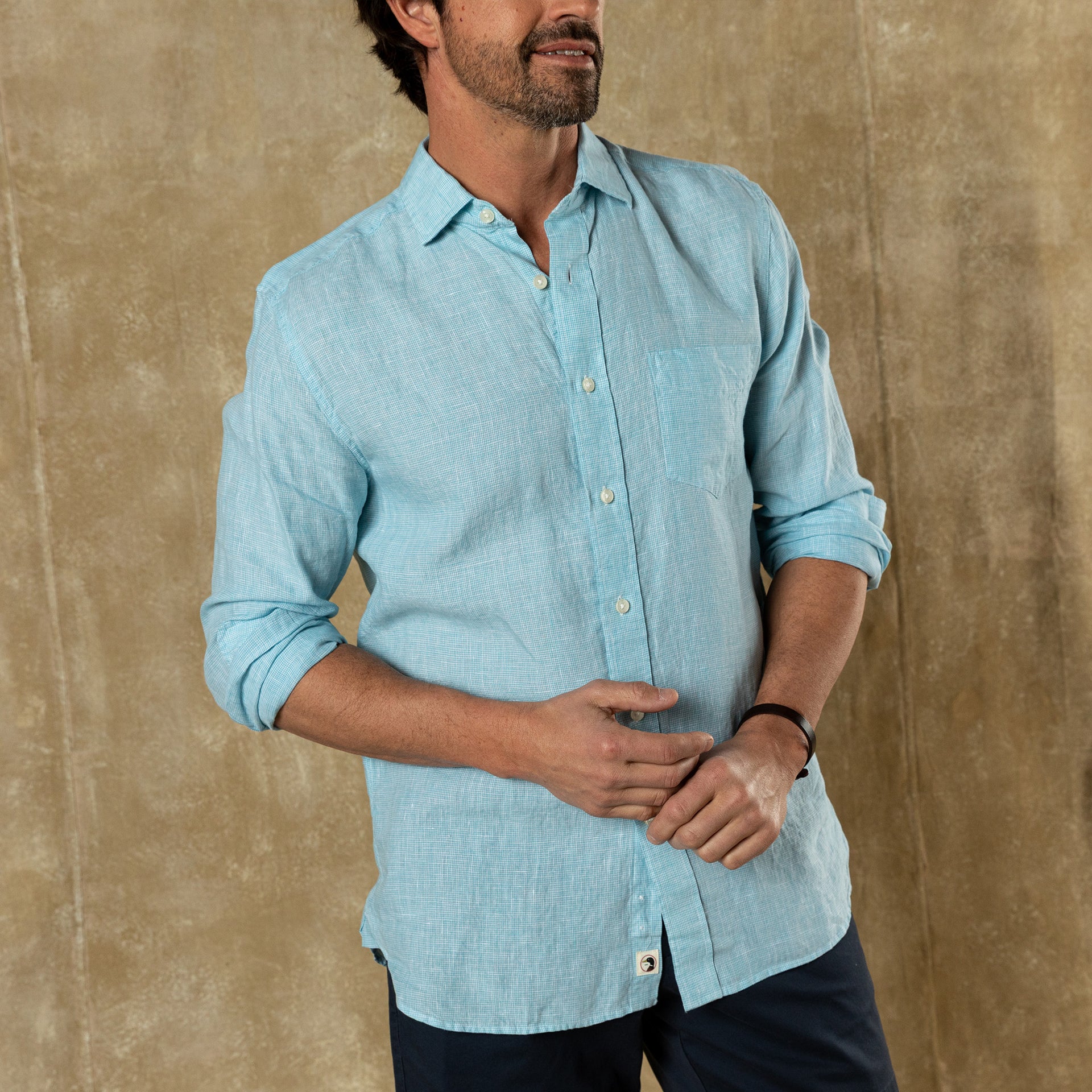 Linen Poplin Sport Shirt - Fenton Plaid - Lake Blue