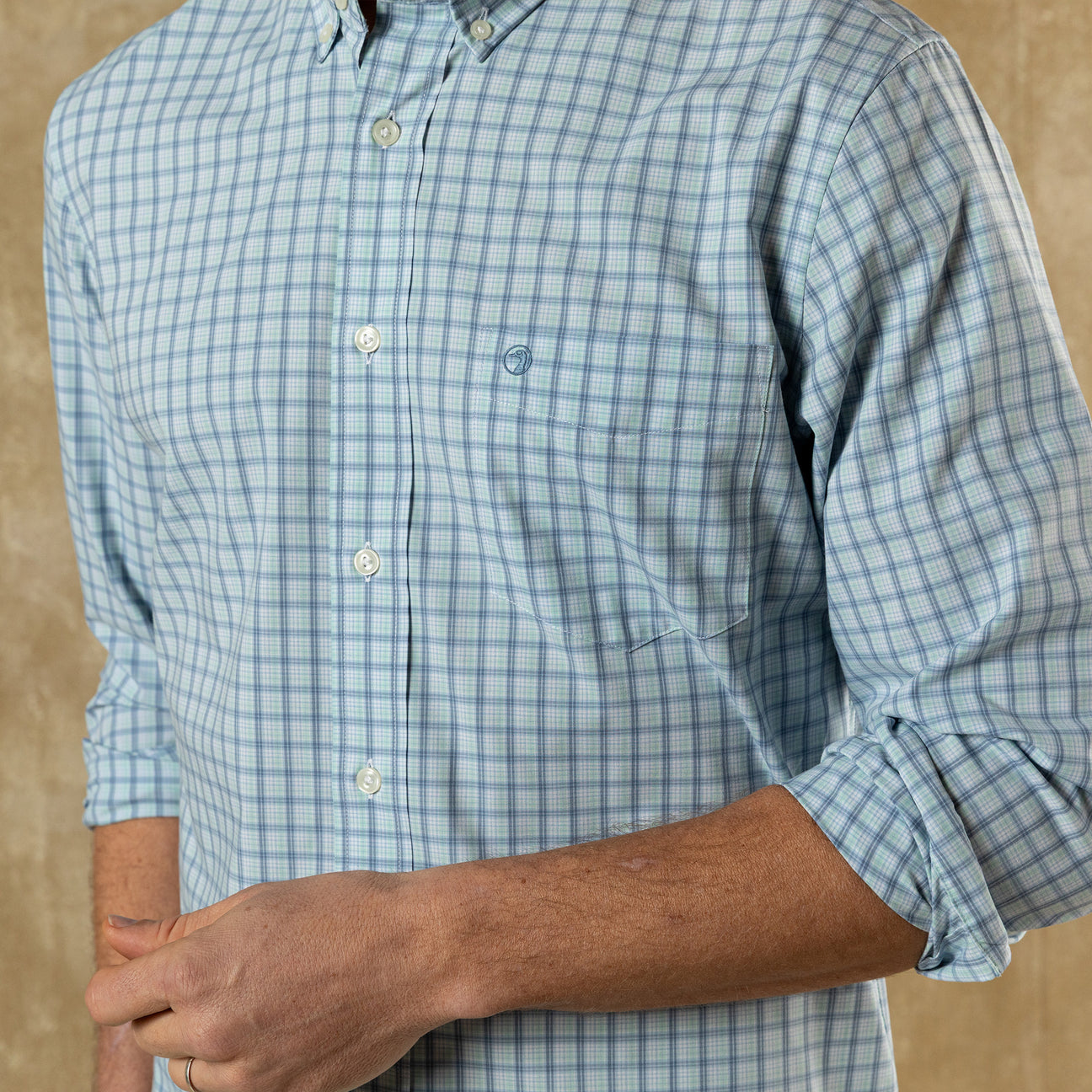 Performance Poplin Sport Shirt - Linwood Plaid - Seafoam Green