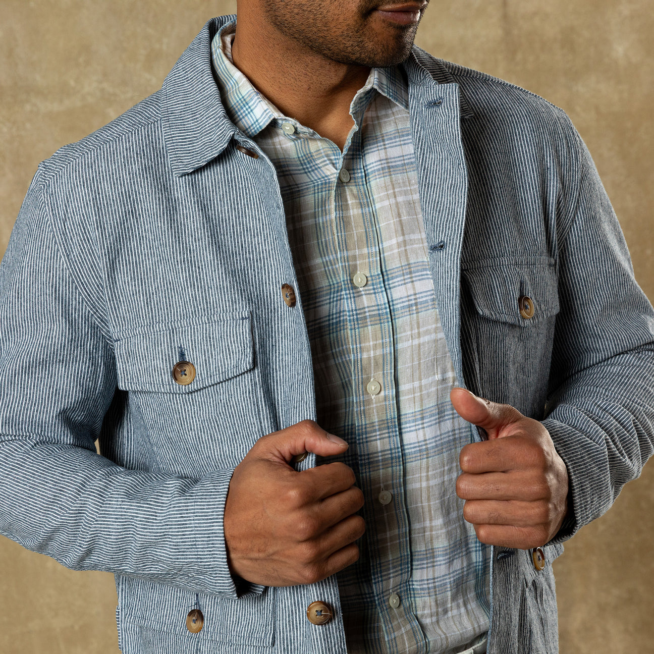 Rutledge Safari Jacket - Shorewood Stripe - Mallard Blue