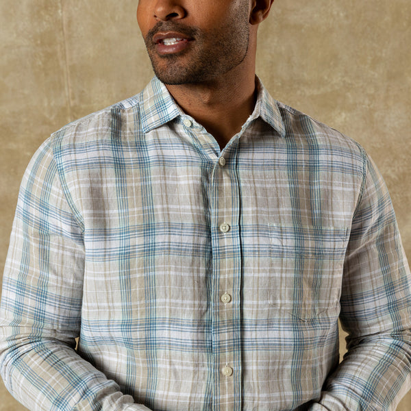 Linen Poplin Sport Shirt - Chaplin Plaid - Sandstone