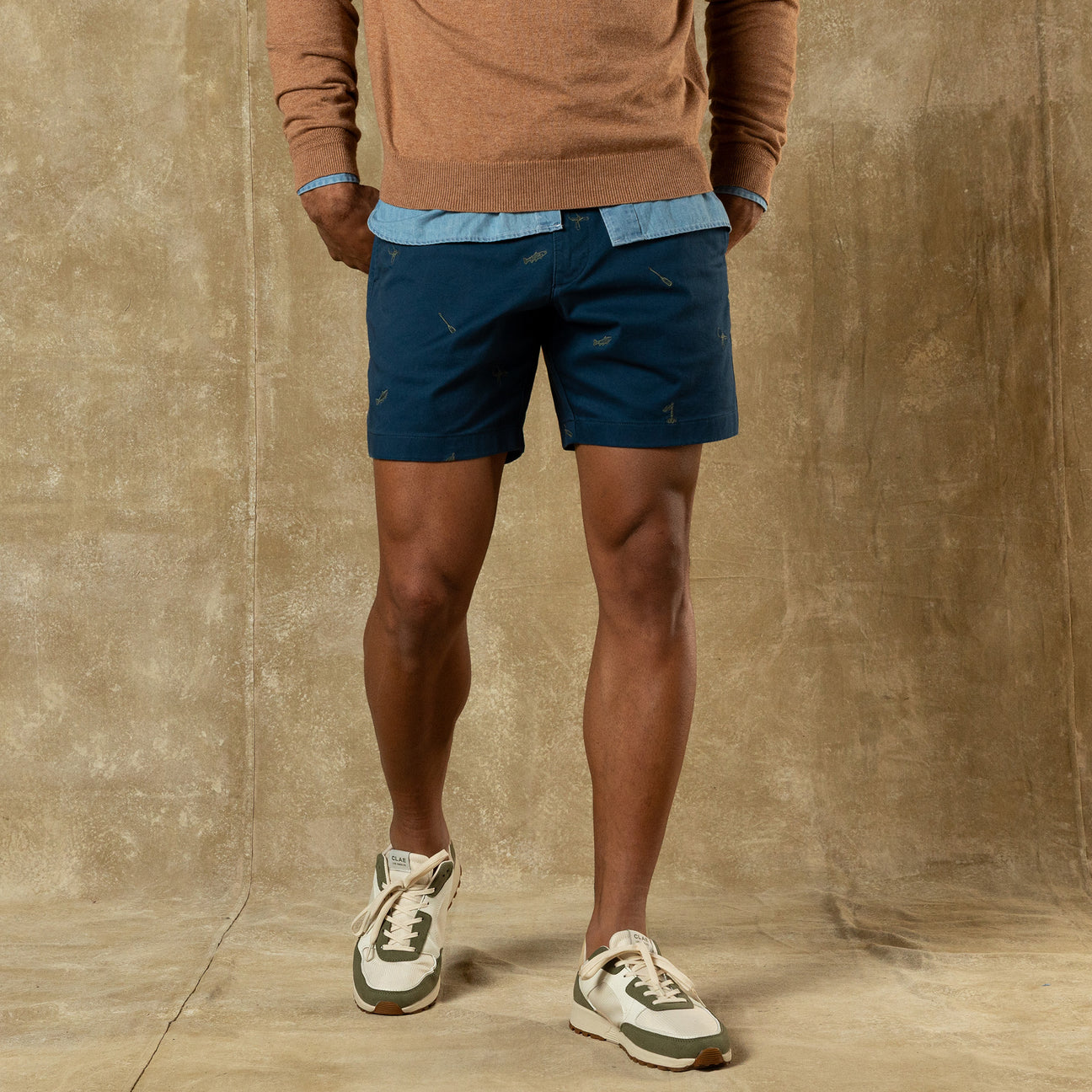 7" Gold School Chino Short - Emb Mallard Blue