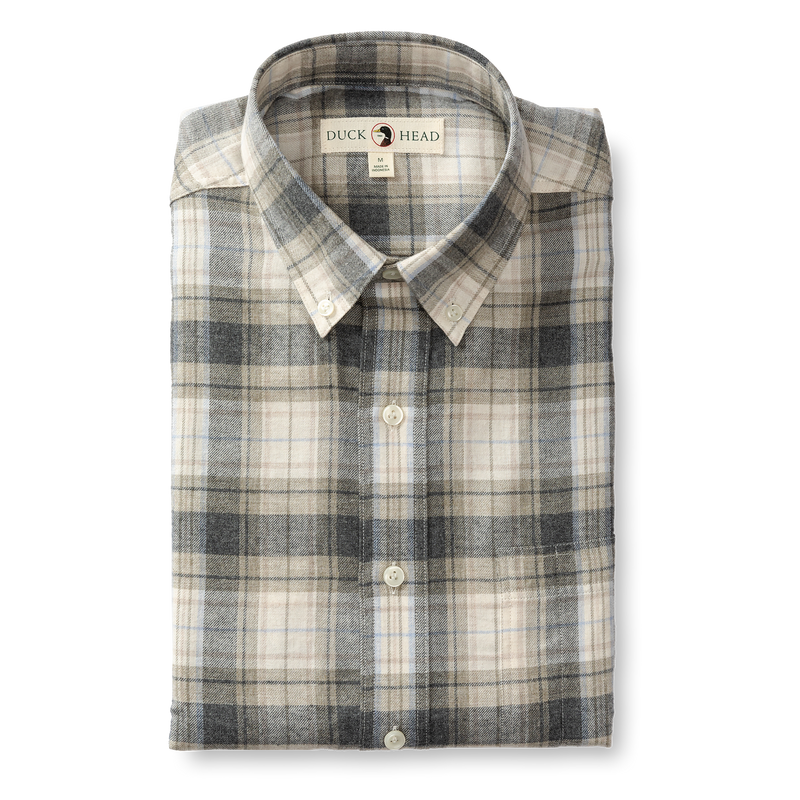 Cotton Flannel Sport Shirt - Rolland Plaid - Stone Heather