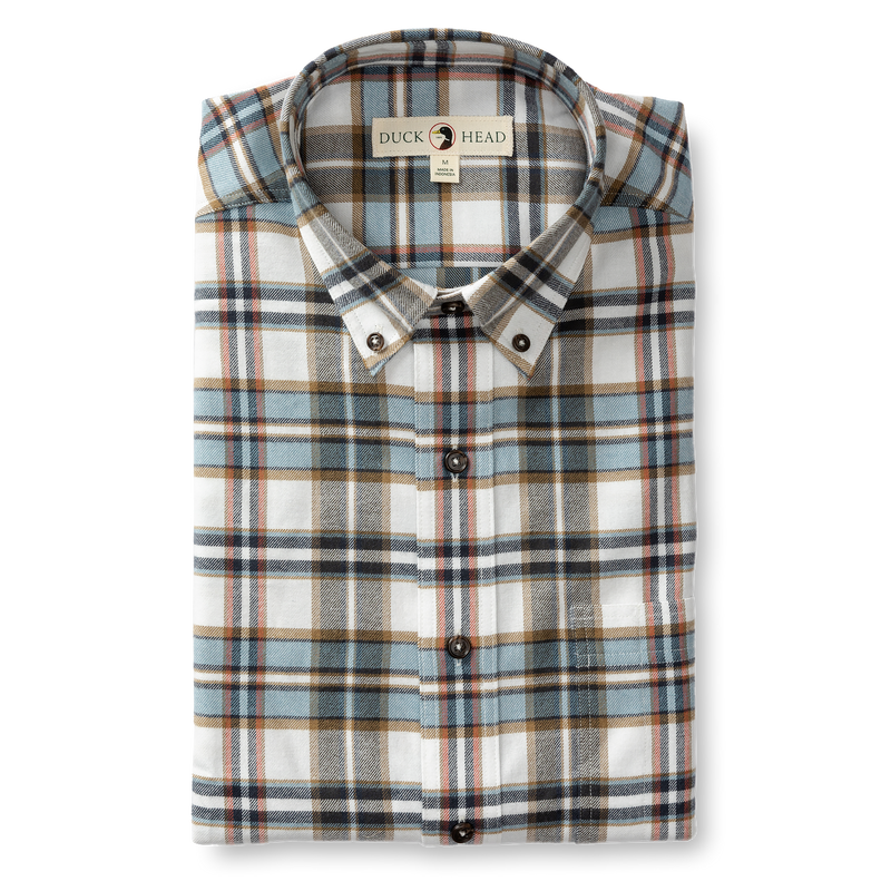 Cotton Flannel Sport Shirt - Russin Plaid - Soft White
