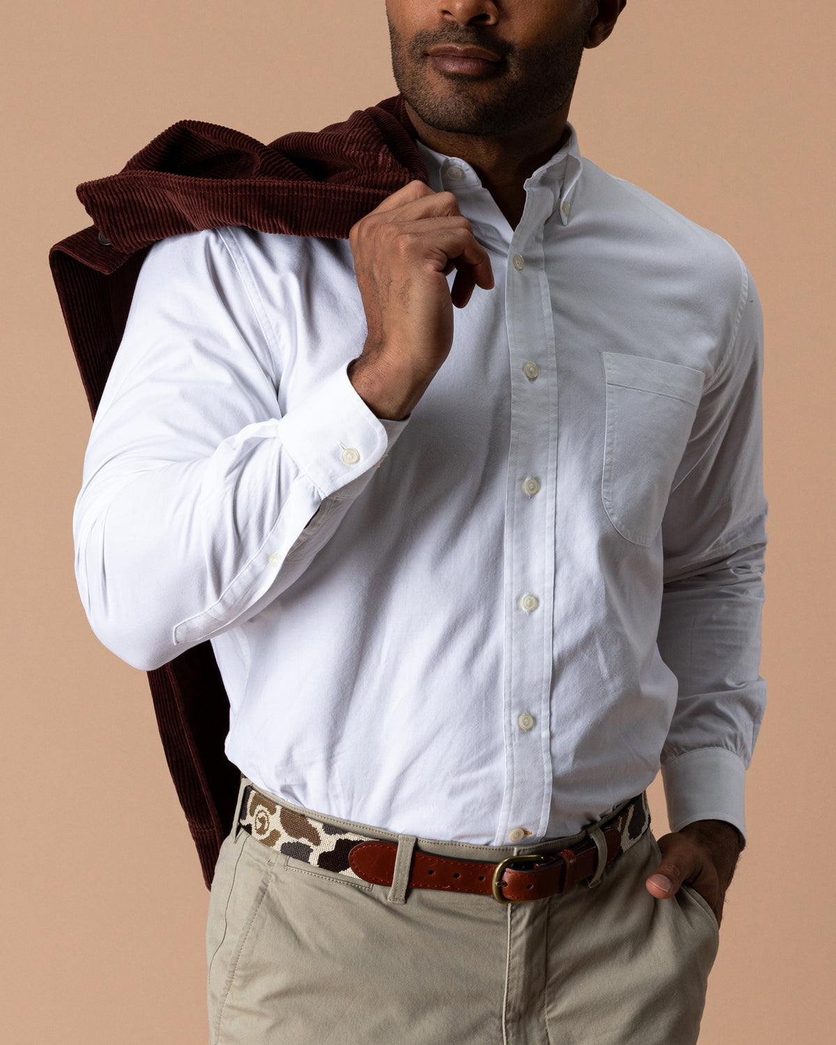 Cotton Oxford Sport Shirt - Morris Solid - White