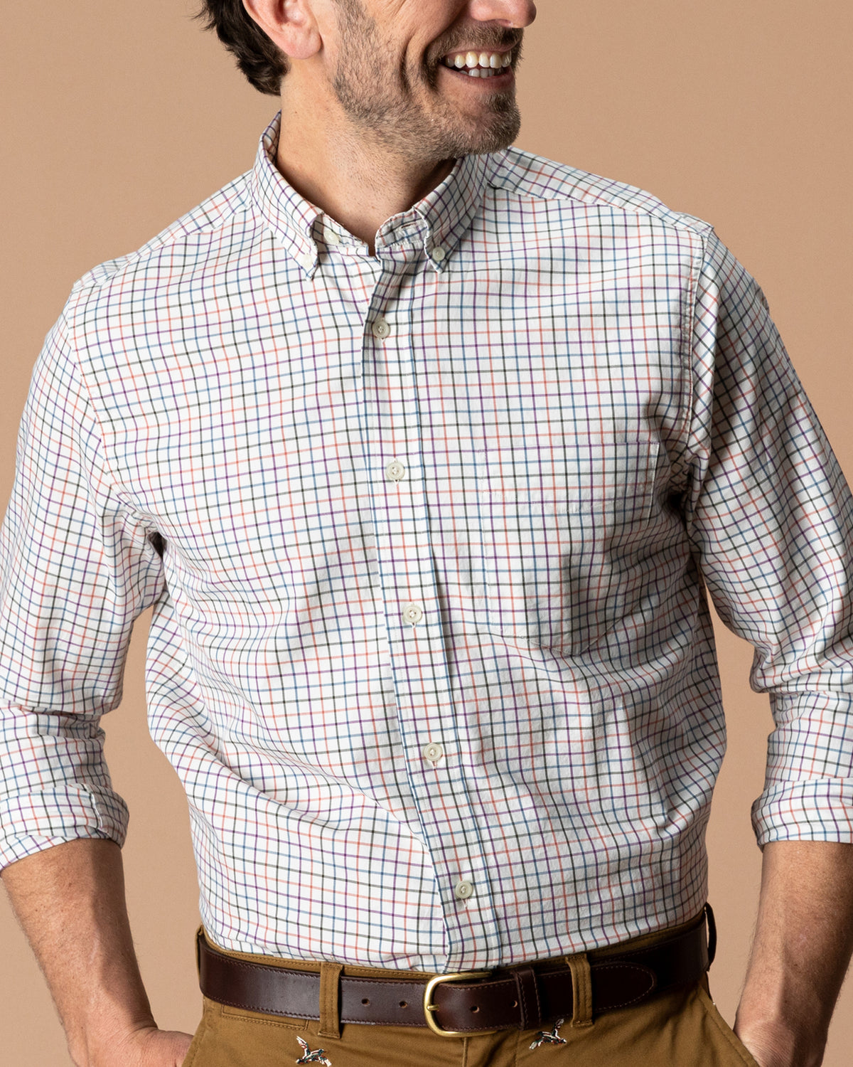 Cotton Twill Sport Shirt - Joyner Plaid - Weathered Rose