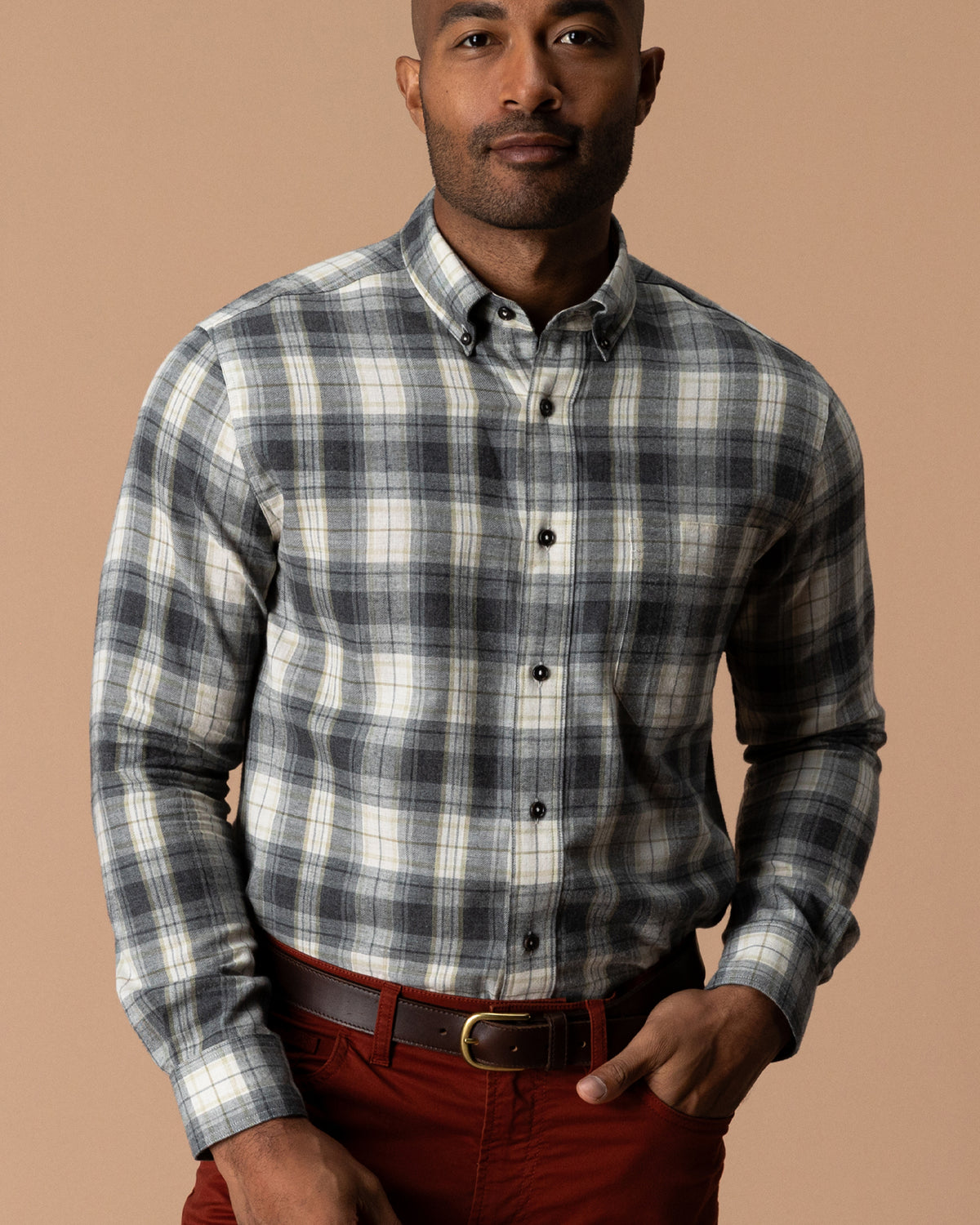 Cotton Flannel Sport Shirt - Rolland Plaid - Charcoal Heather