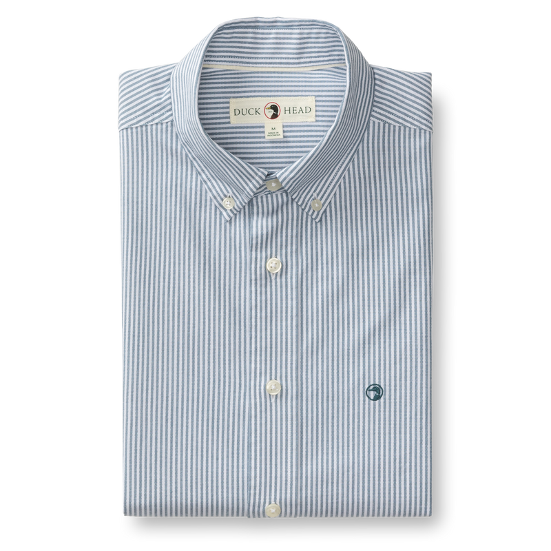 Cotton Oxford Sport Shirt - Collins Stripe - Teal Blue