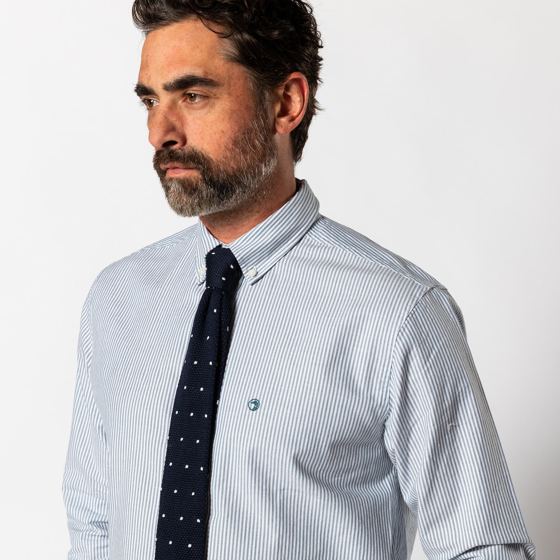 Cotton Oxford Sport Shirt - Collins Stripe - Teal Blue