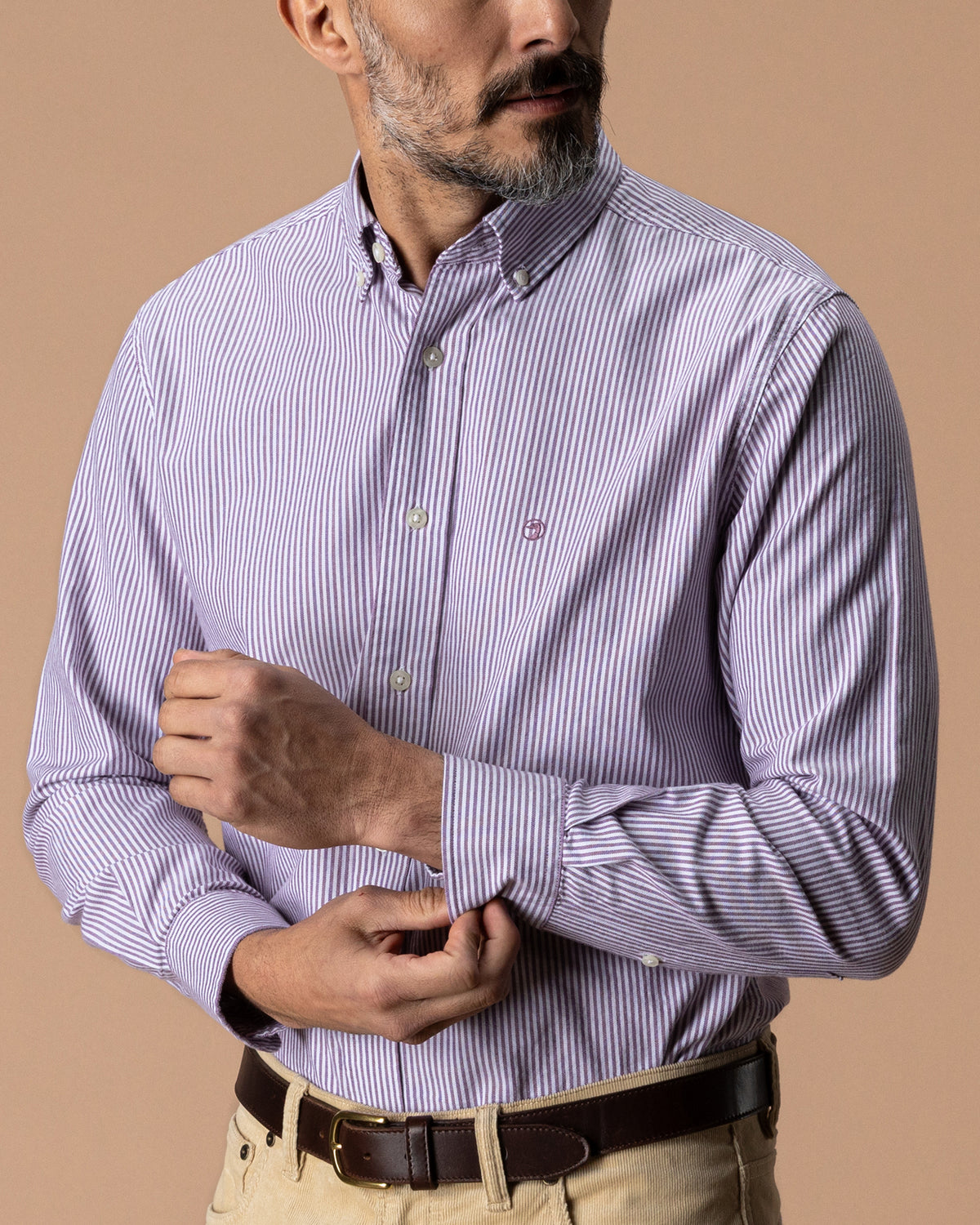 Cotton Oxford Sport Shirt - Collins Stripe - Aubergine