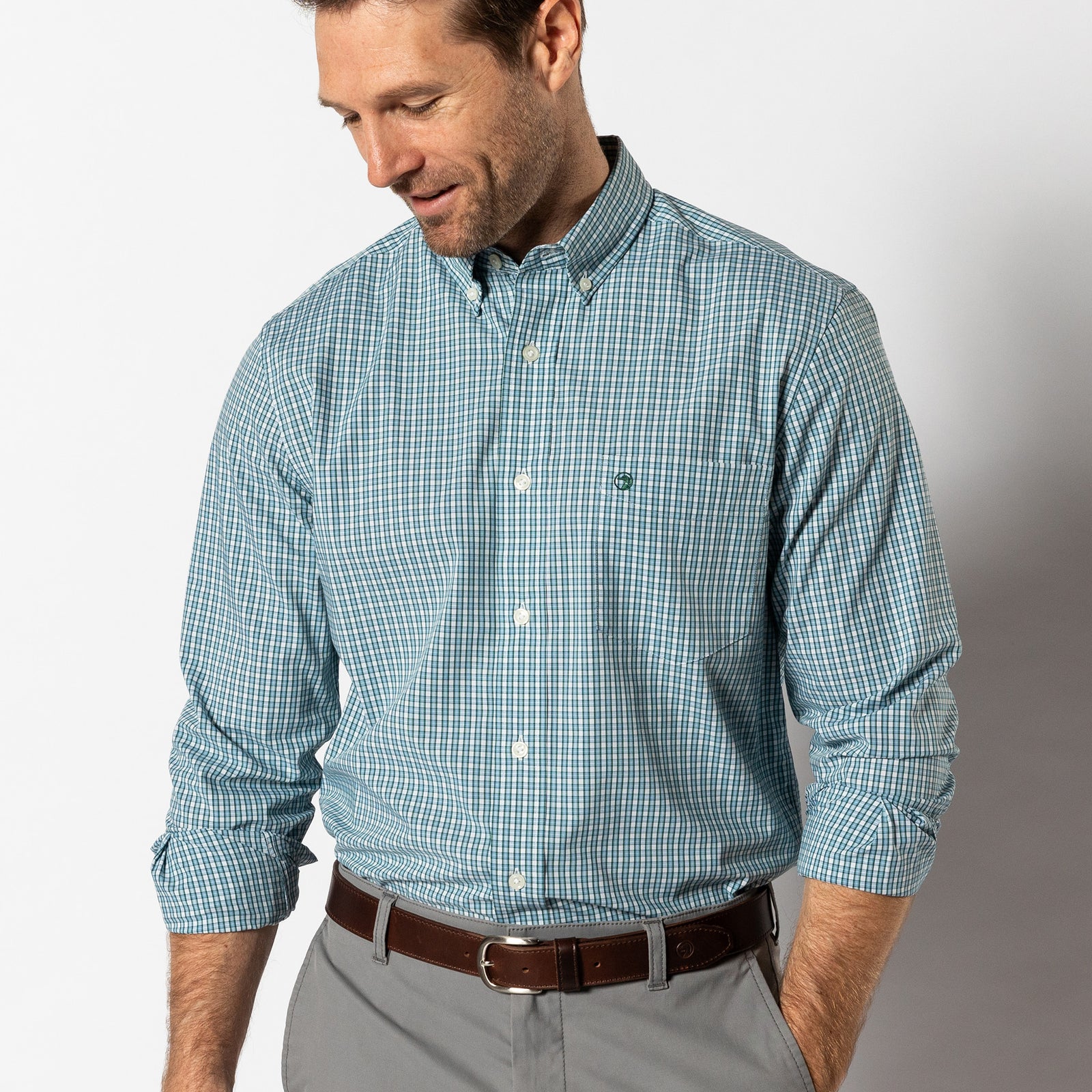 Performance Poplin Sport Shirt - Coker Plaid - Glacier Blue