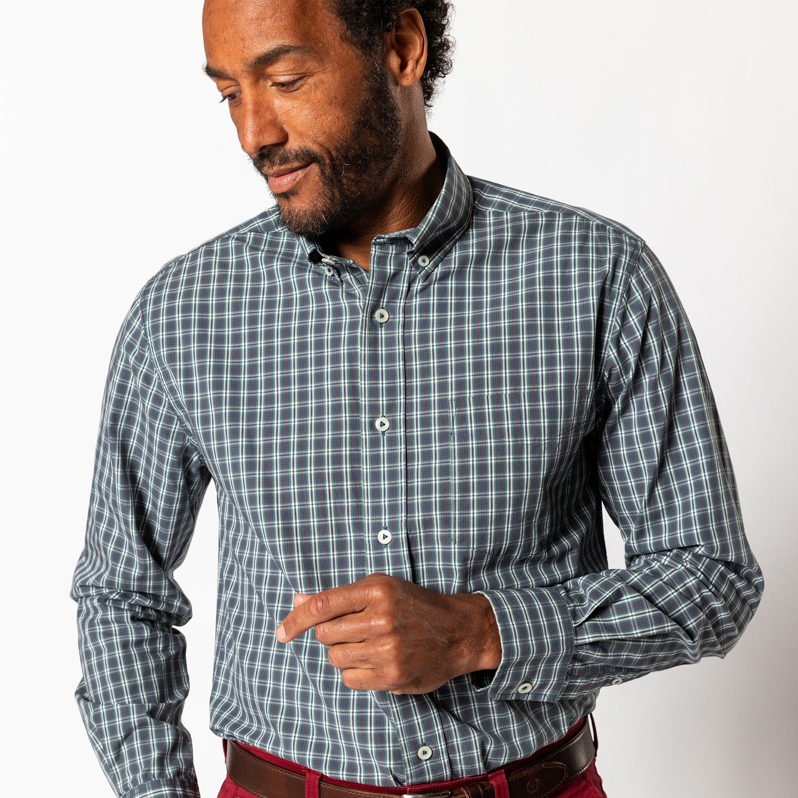 Cotton Cashmere Poplin Sport Shirt - Cody Plaid - Orion Blue