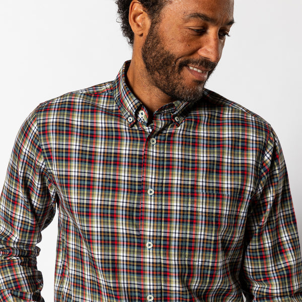 Cotton Twill Sport Shirt - Baley Plaid - Maritime Blue