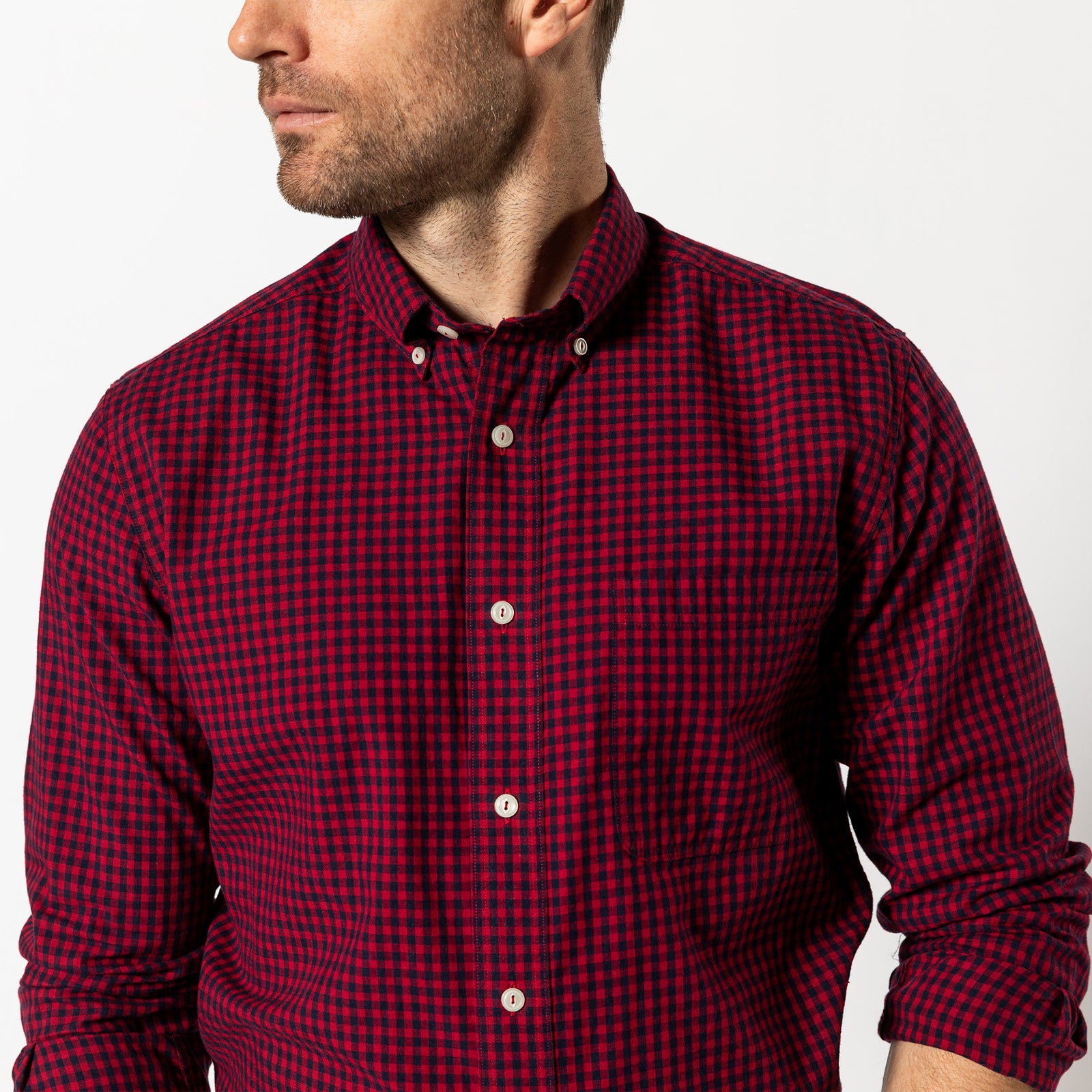 Cotton Slub Sport Shirt - Kimball Plaid - Rio Red