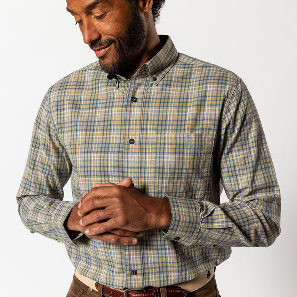 Cotton Slub Sport Shirt - Croft Plaid - Orion Blue