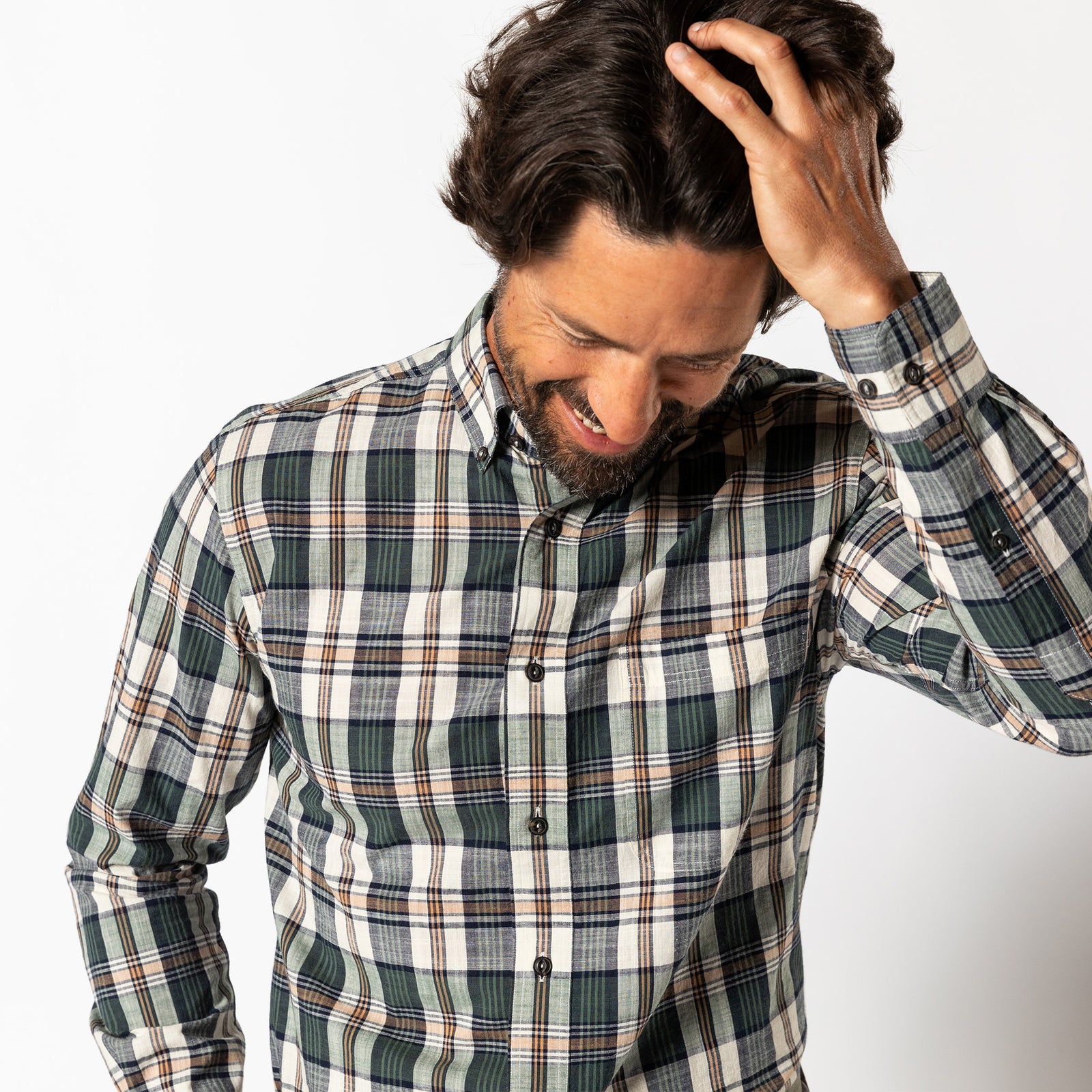 Cotton Slub Sport Shirt - Huntington Plaid - Duck Green