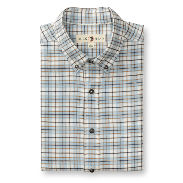 Cotton Flannel Sport Shirt - Layne Plaid - Glacier Blue
