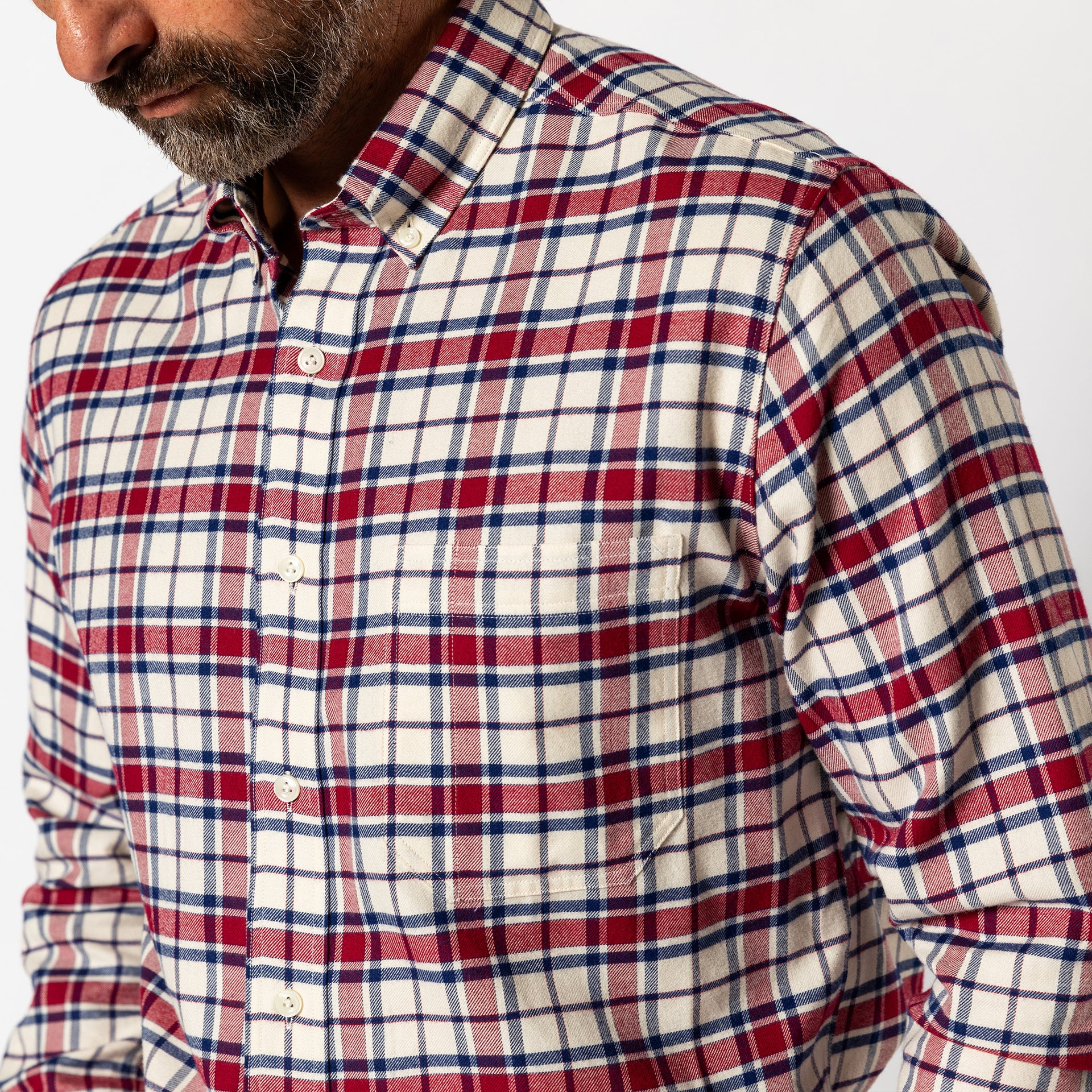 Cotton Flannel Sport Shirt - Bradner Plaid - Rio Red