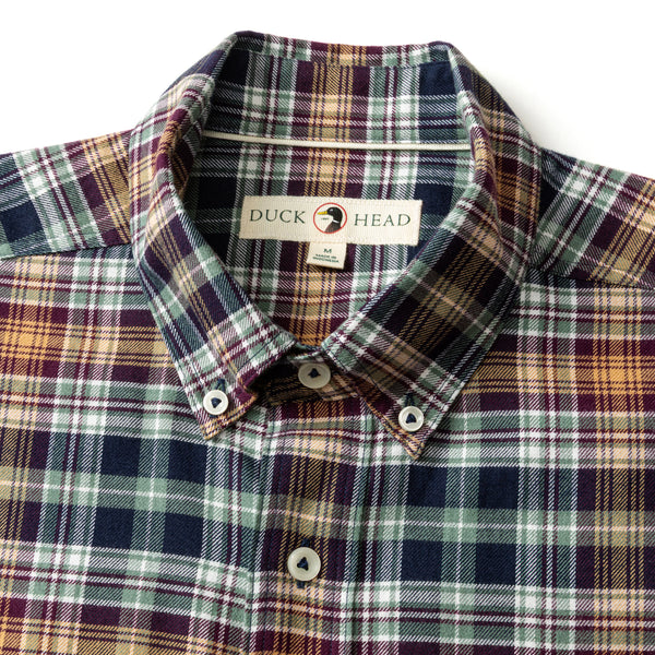 Cotton Flannel Sport Shirt - Eckard Plaid - Maritime Blue