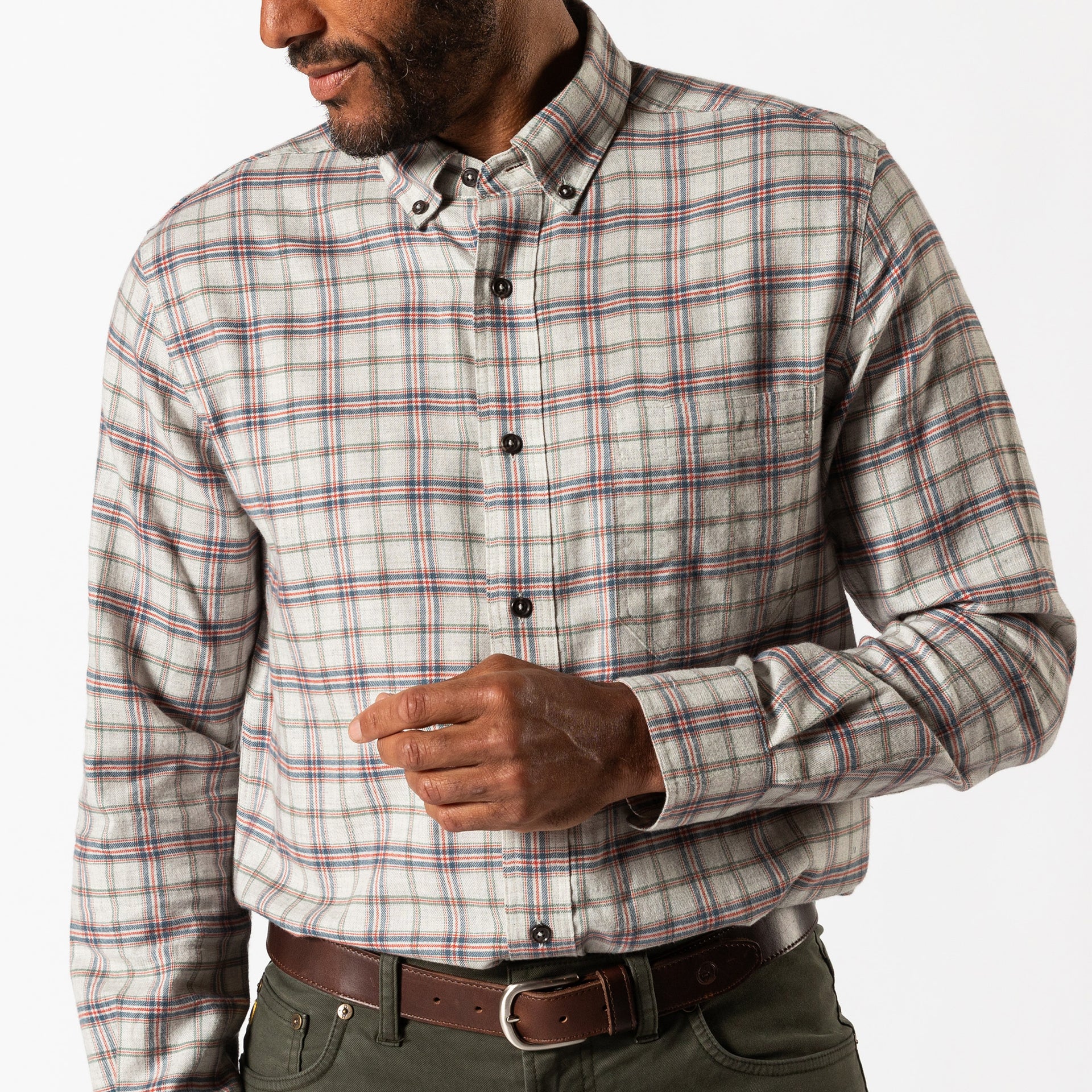 Cotton Flannel Sport Shirt - Malcolm Plaid - Grey Heather