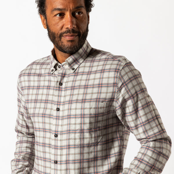 Cotton Flannel Sport Shirt - Malcolm Plaid - Grey Heather
