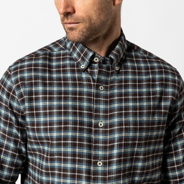 Cotton Flannel Sport Shirt - Calvin Plaid - Dark Brown Heather