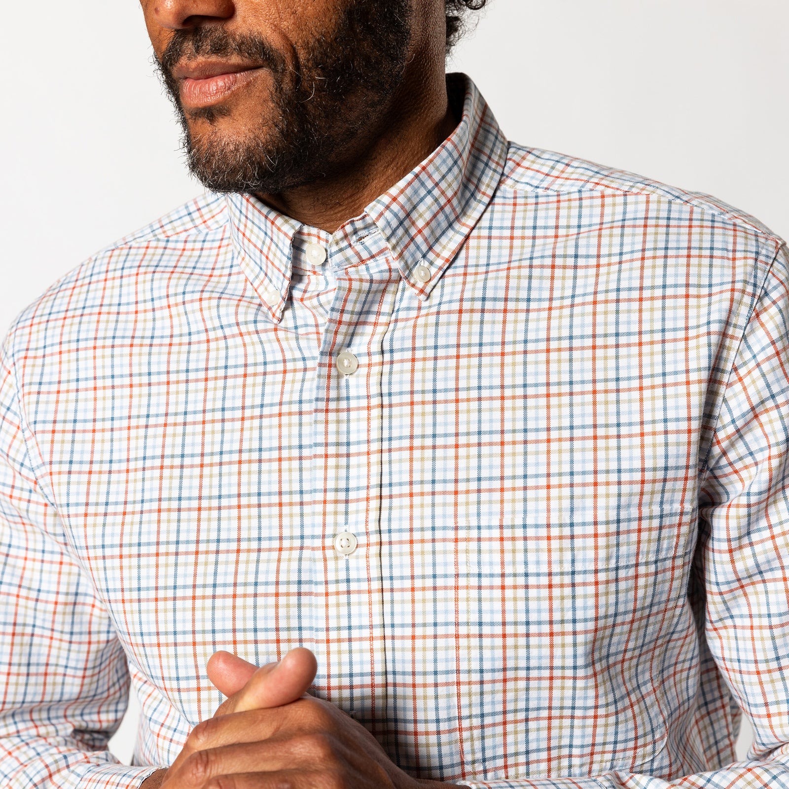 Cotton Oxford Sport Shirt - Bennet Plaid - Burnt Brick