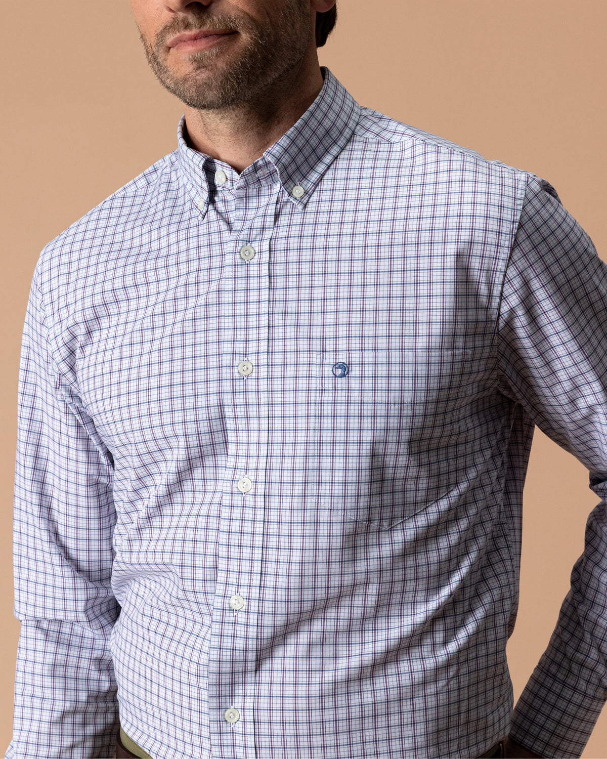 Performance Poplin Sport Shirt - Edison Plaid - Navy Peony