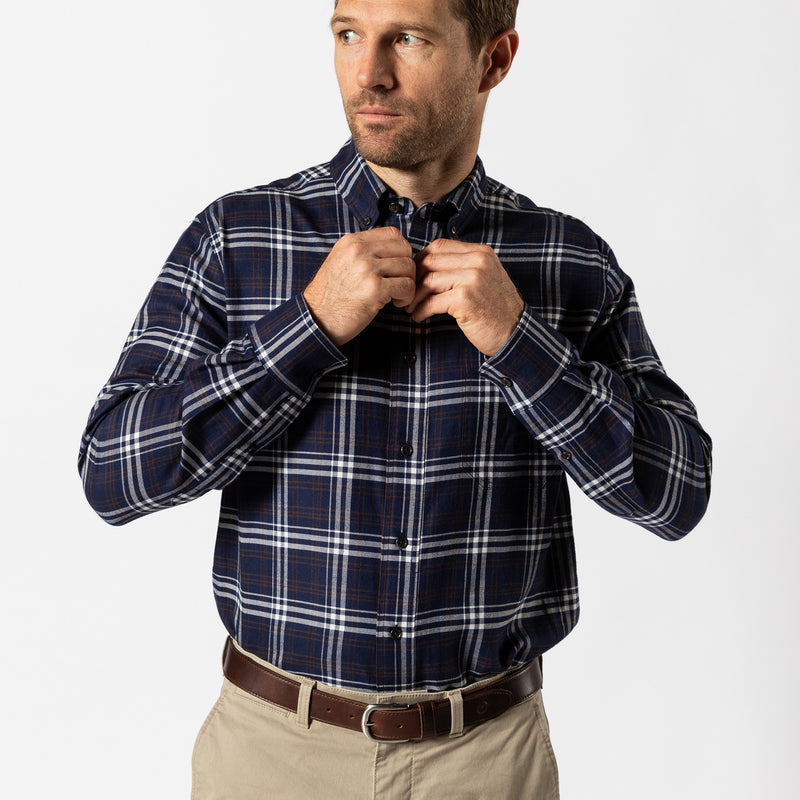 Cotton Flannel Sport Shirt - Asher Plaid - Maritime Blue
