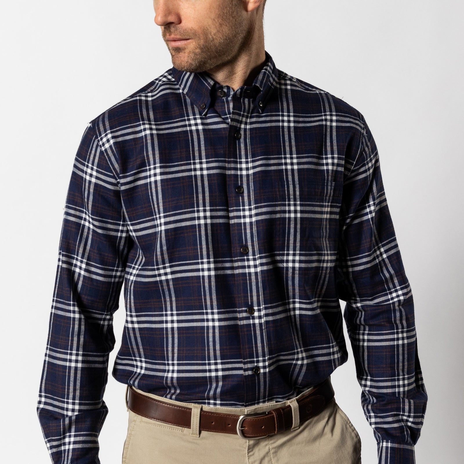 Cotton Flannel Sport Shirt - Asher Plaid - Maritime Blue