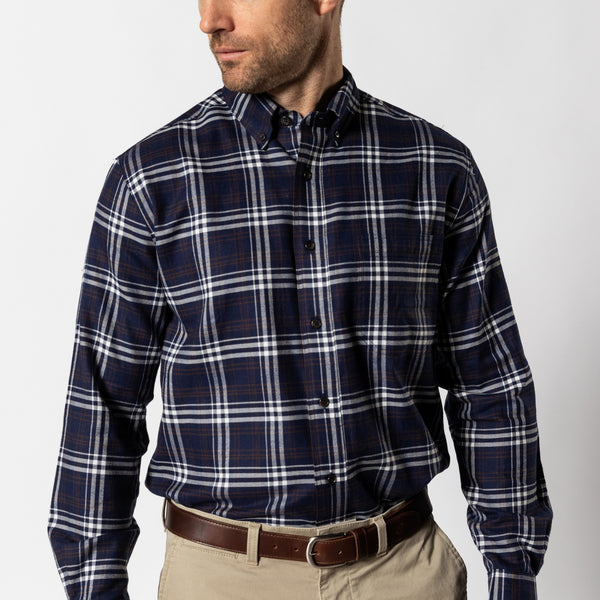 Cotton Flannel Sport Shirt - Asher Plaid - Maritime Blue