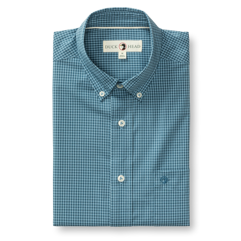 Performance Poplin Sport Shirt - Reilly Gingham - Teal Blue