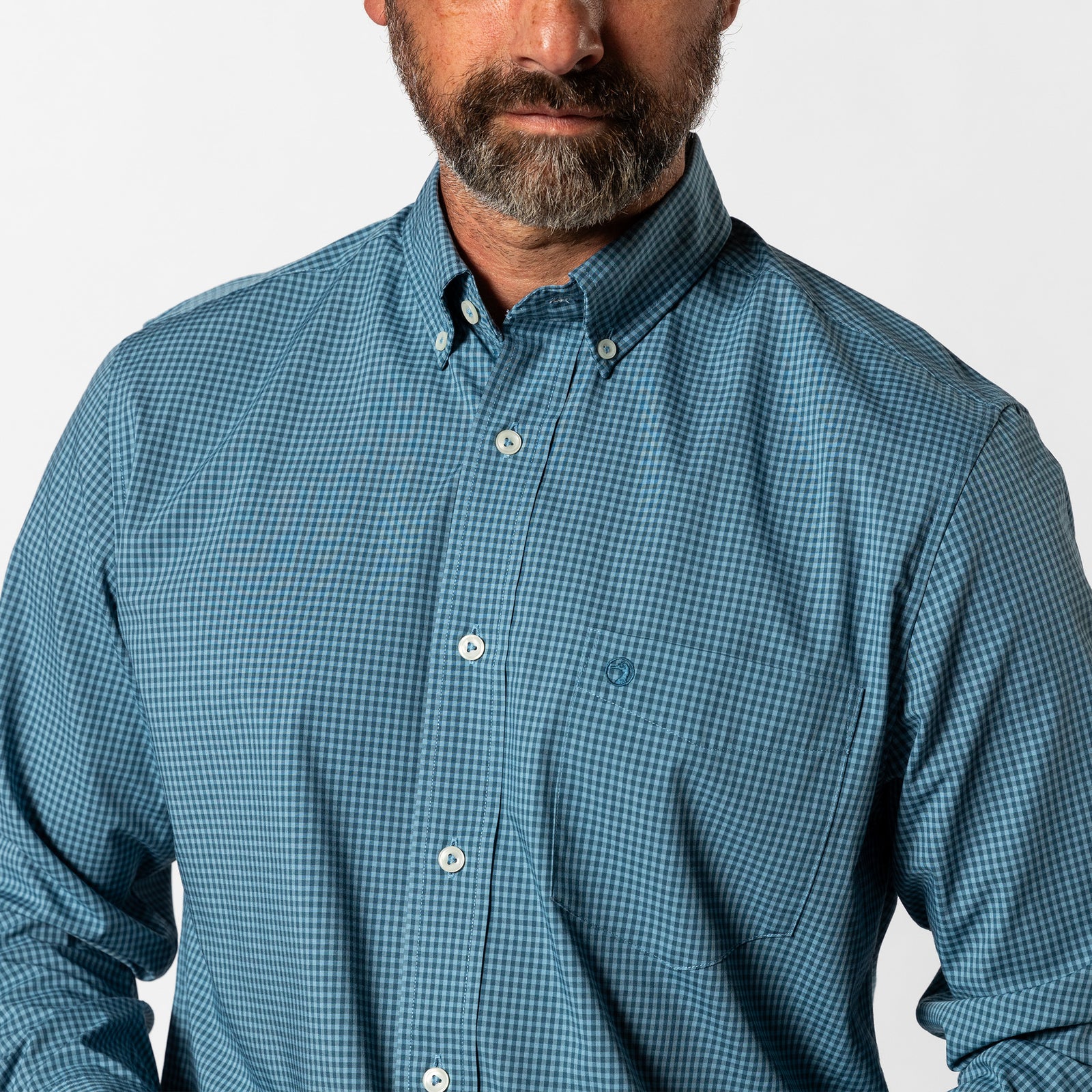 Performance Poplin Sport Shirt - Reilly Gingham - Teal Blue