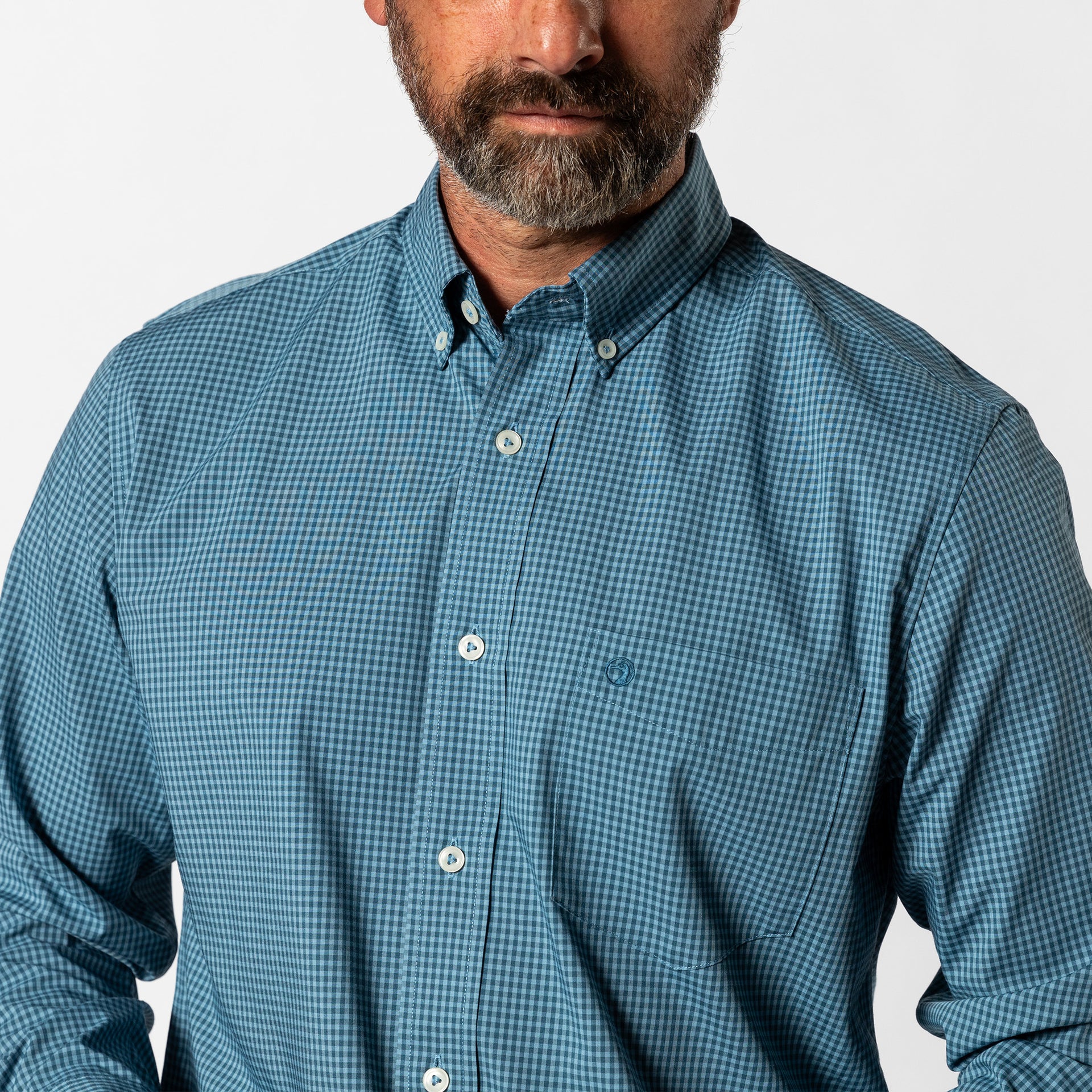 Performance Poplin Sport Shirt - Reilly Gingham - Teal Blue