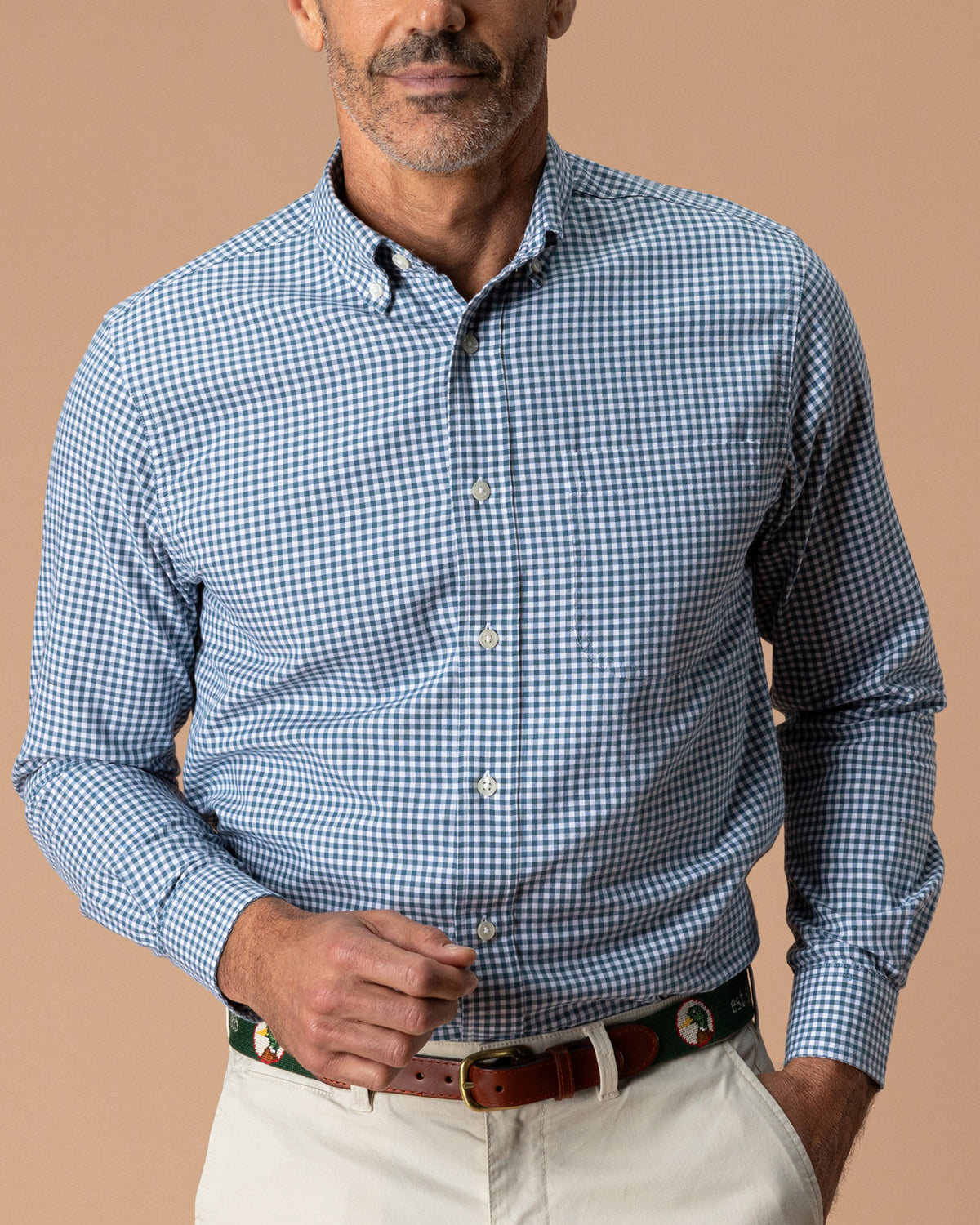 Cotton Oxford Sport Shirt - Ryder Gingham - Stormy Teal