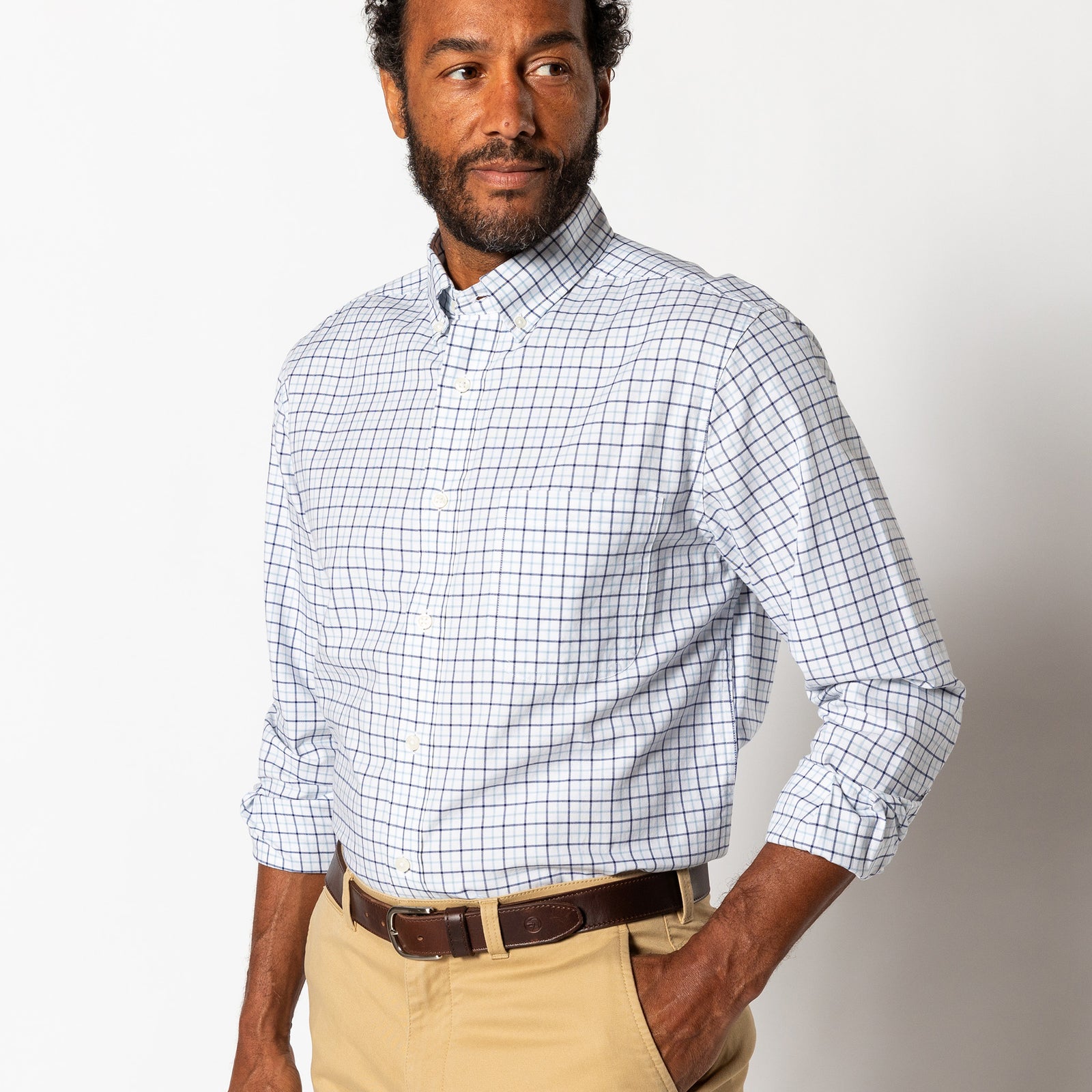 Cotton Oxford Sport Shirt - Kline Plaid - Glacier Blue