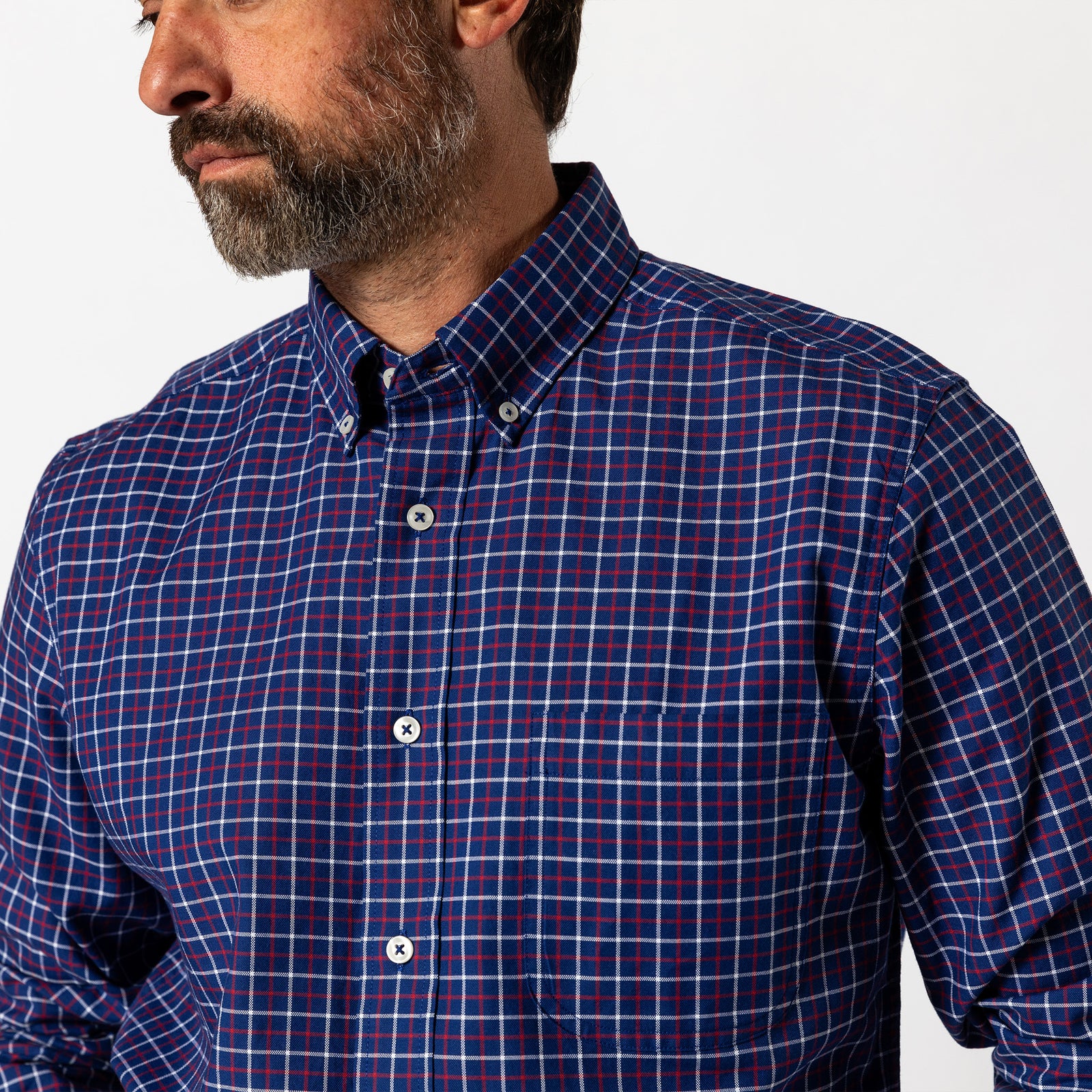Cotton Oxford Sport Shirt - Kline Plaid - Beacon Blue