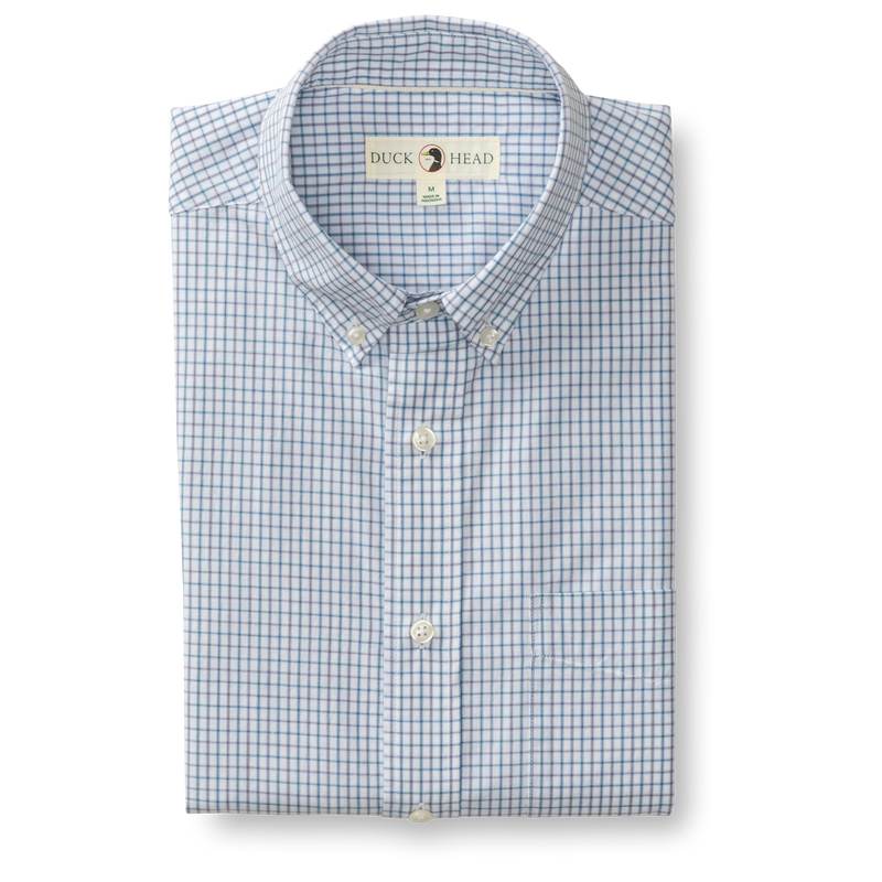 Cotton Cashmere Poplin Sport Shirt - Lewis Plaid - Glacier Blue