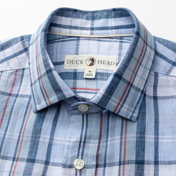 Linen Poplin Sport Shirt - Bridger Plaid - Serenity Blue