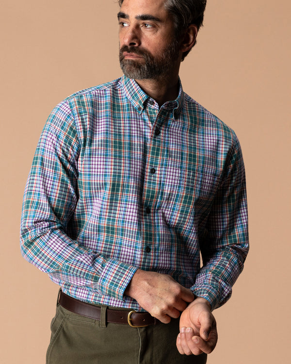 Cotton Slub Sport Shirt - Colson Plaid - Midnight Teal