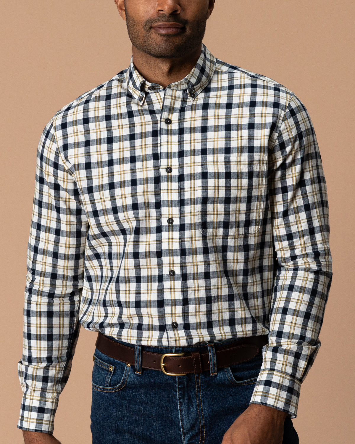 Cotton Slub Sport Shirt - Brant Plaid - Deep Navy