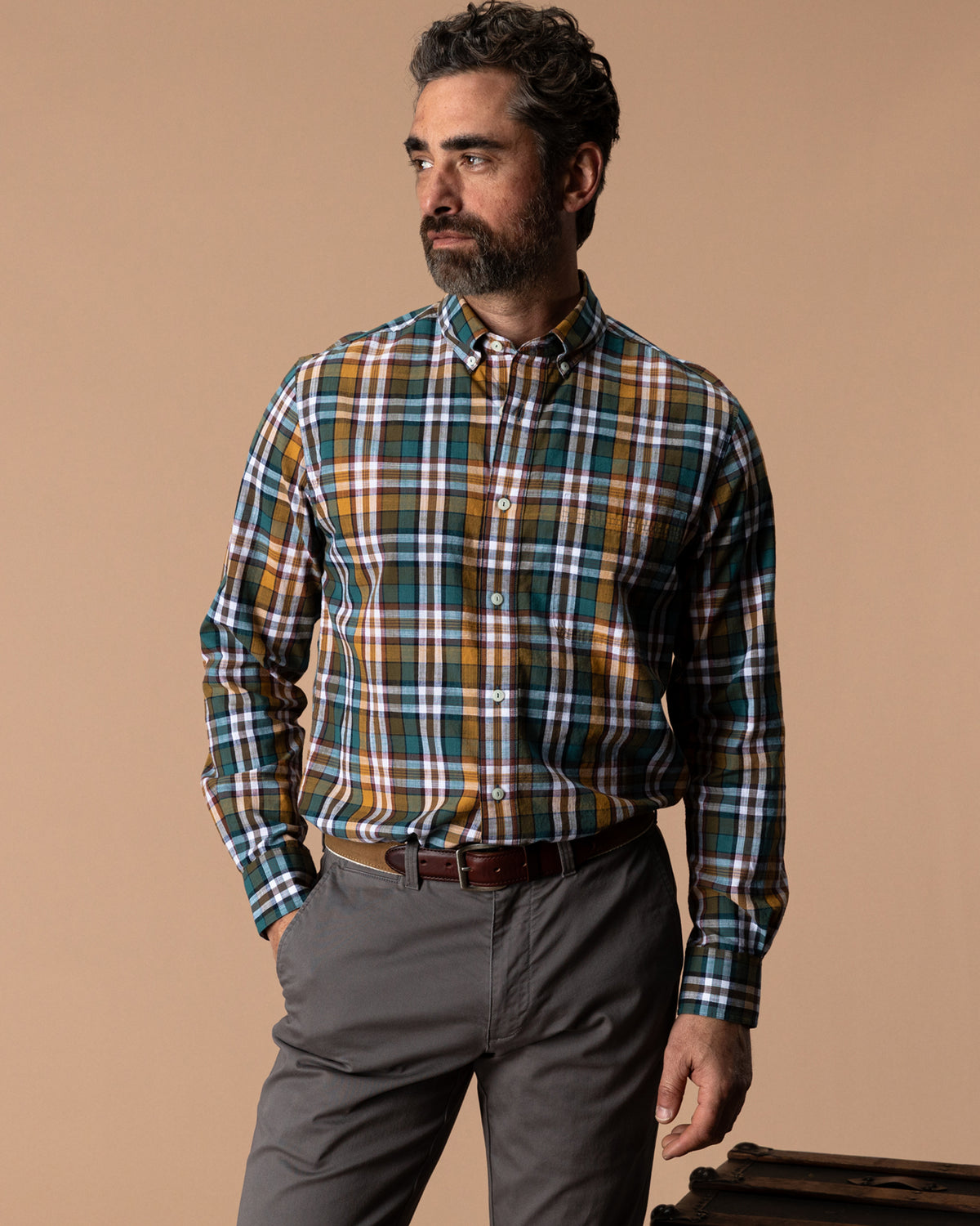 Cotton Slub Sport Shirt - Toni Plaid - Amberwood