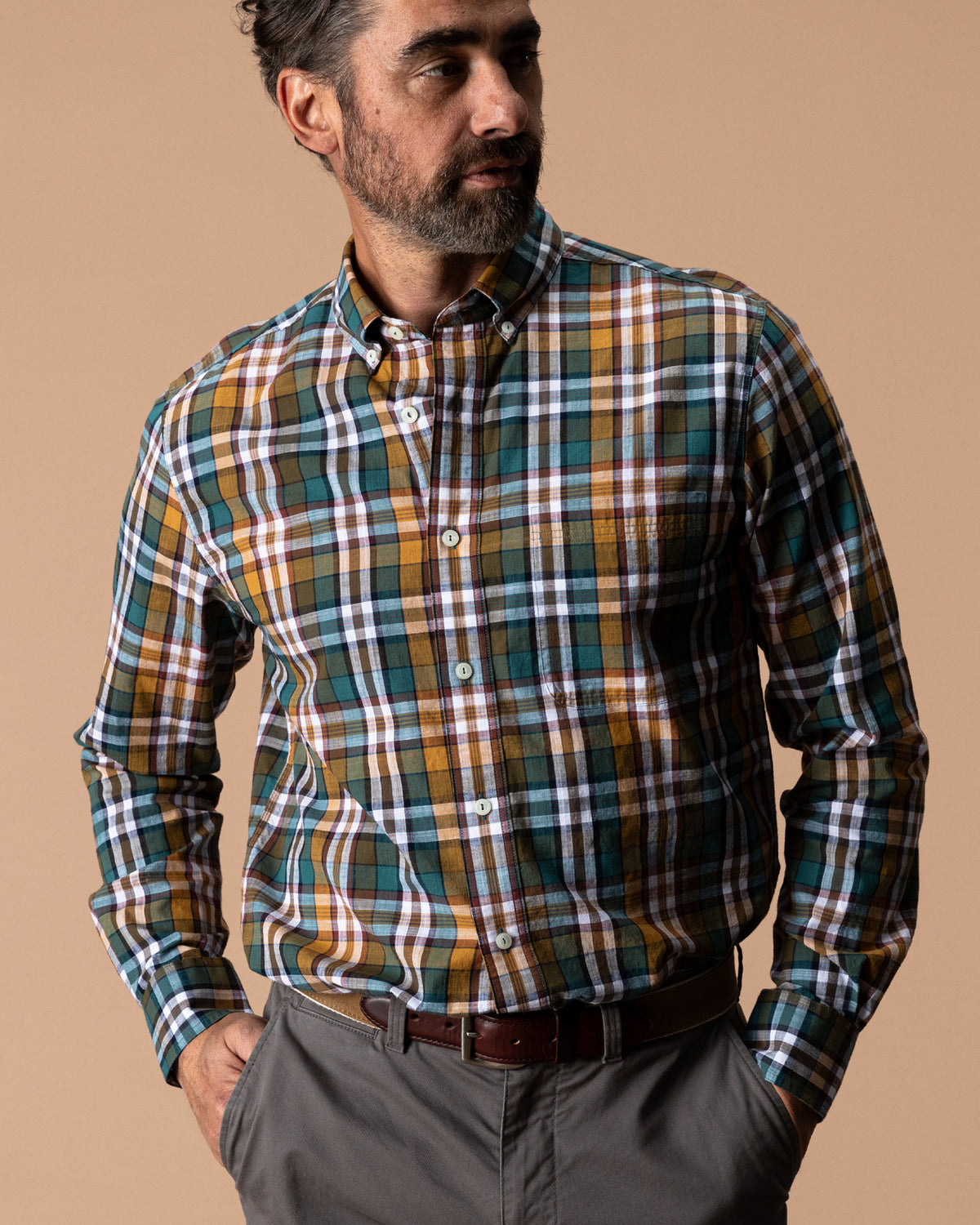 Cotton Slub Sport Shirt - Toni Plaid - Amberwood