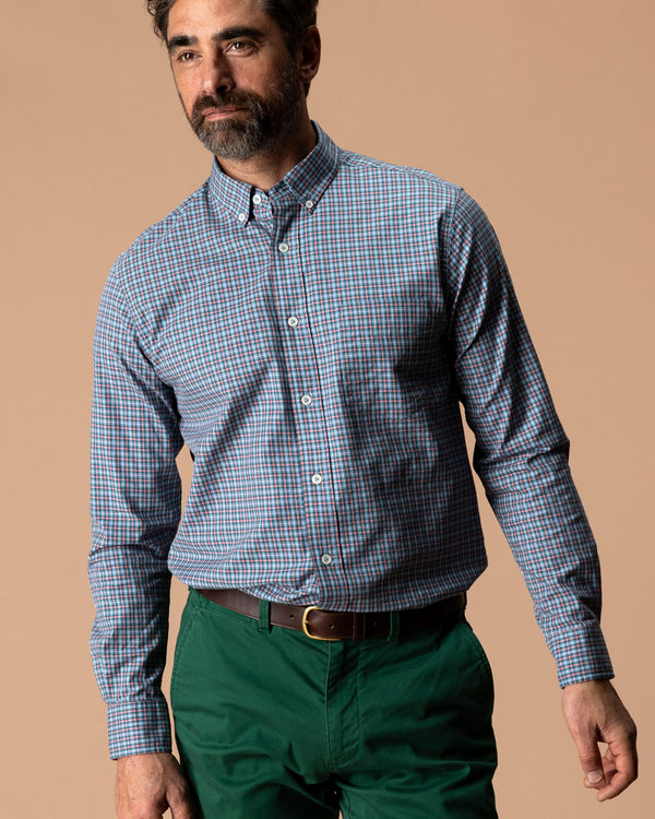 Cotton Twill Plaid Shirt - Lang Plaid - Weathered Rose