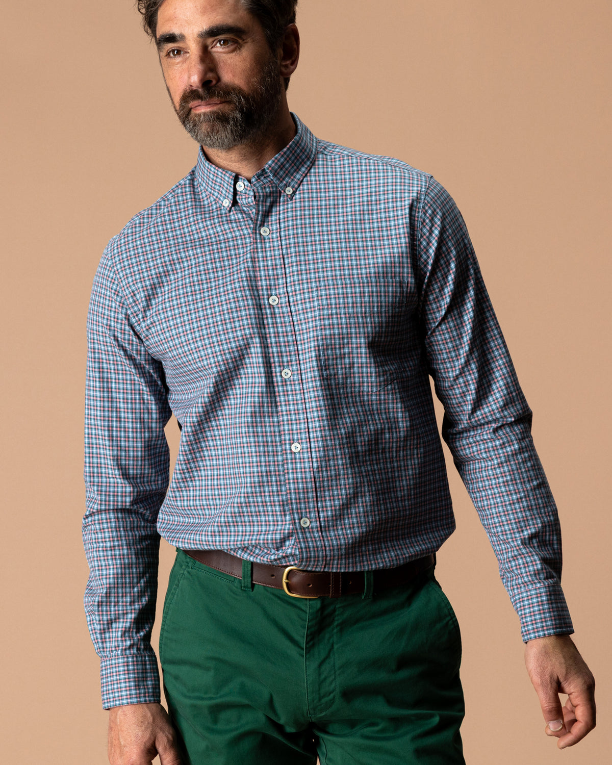 Cotton Twill Plaid Shirt - Lang Plaid - Weathered Rose