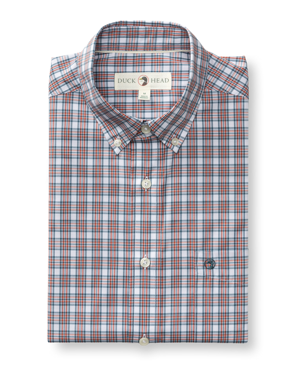 Performance Poplin Sport Shirt - Barrett Plaid - Cedarwood Red